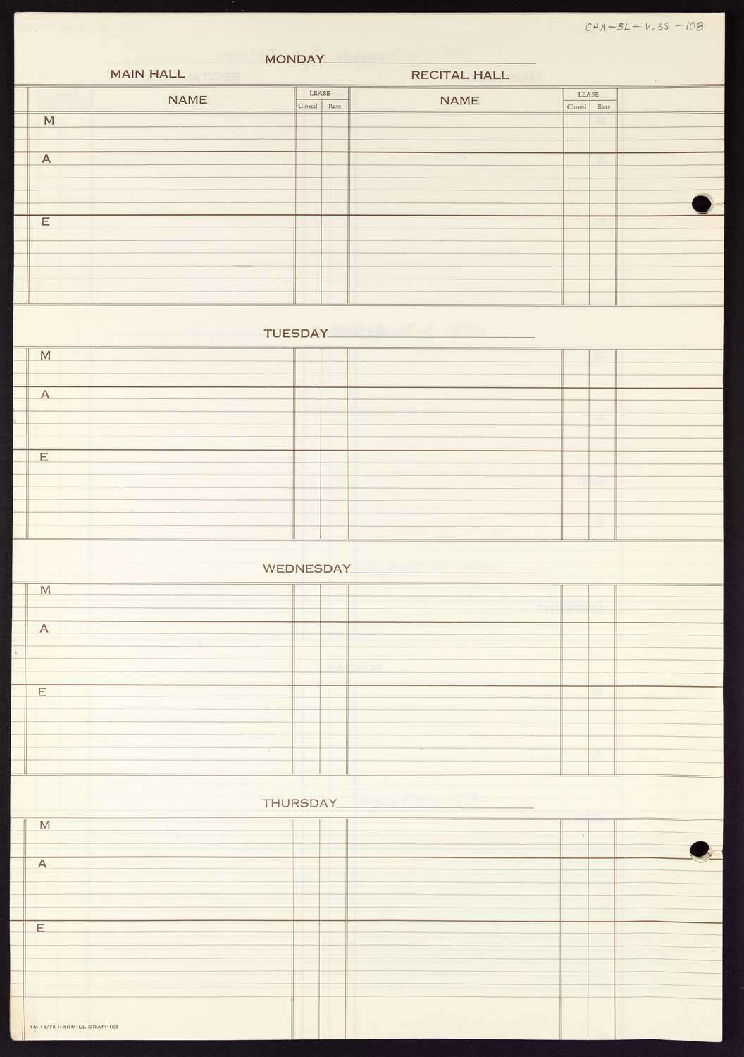 Carnegie Hall Booking Ledger, volume 35, page 108