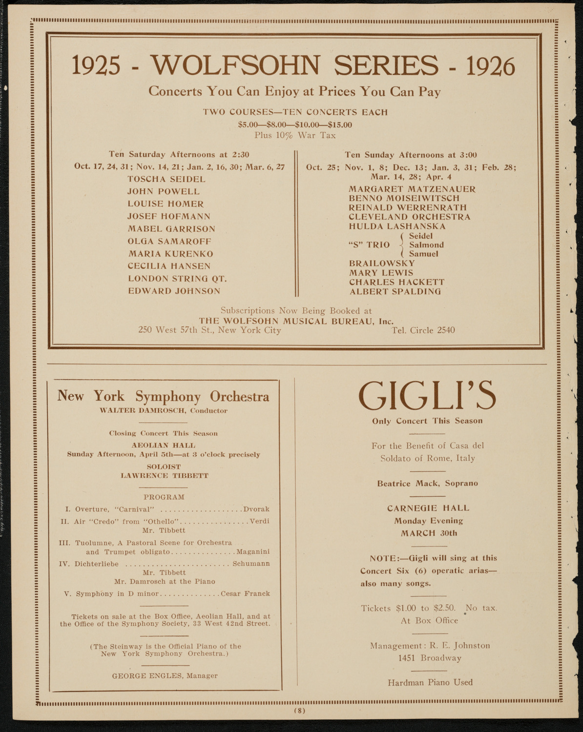 Vicente Ballester, Baritone, March 29, 1925, program page 8