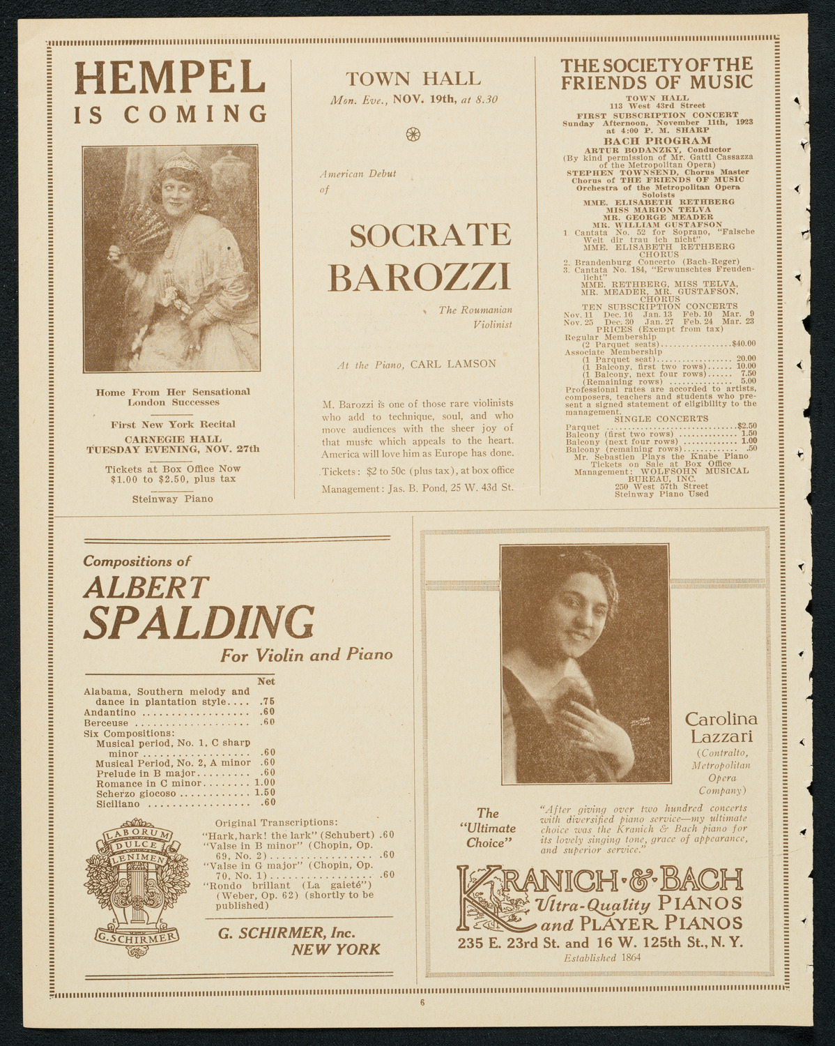 New York Symphony Orchestra: Beethoven Cycle, November 8, 1923, program page 6