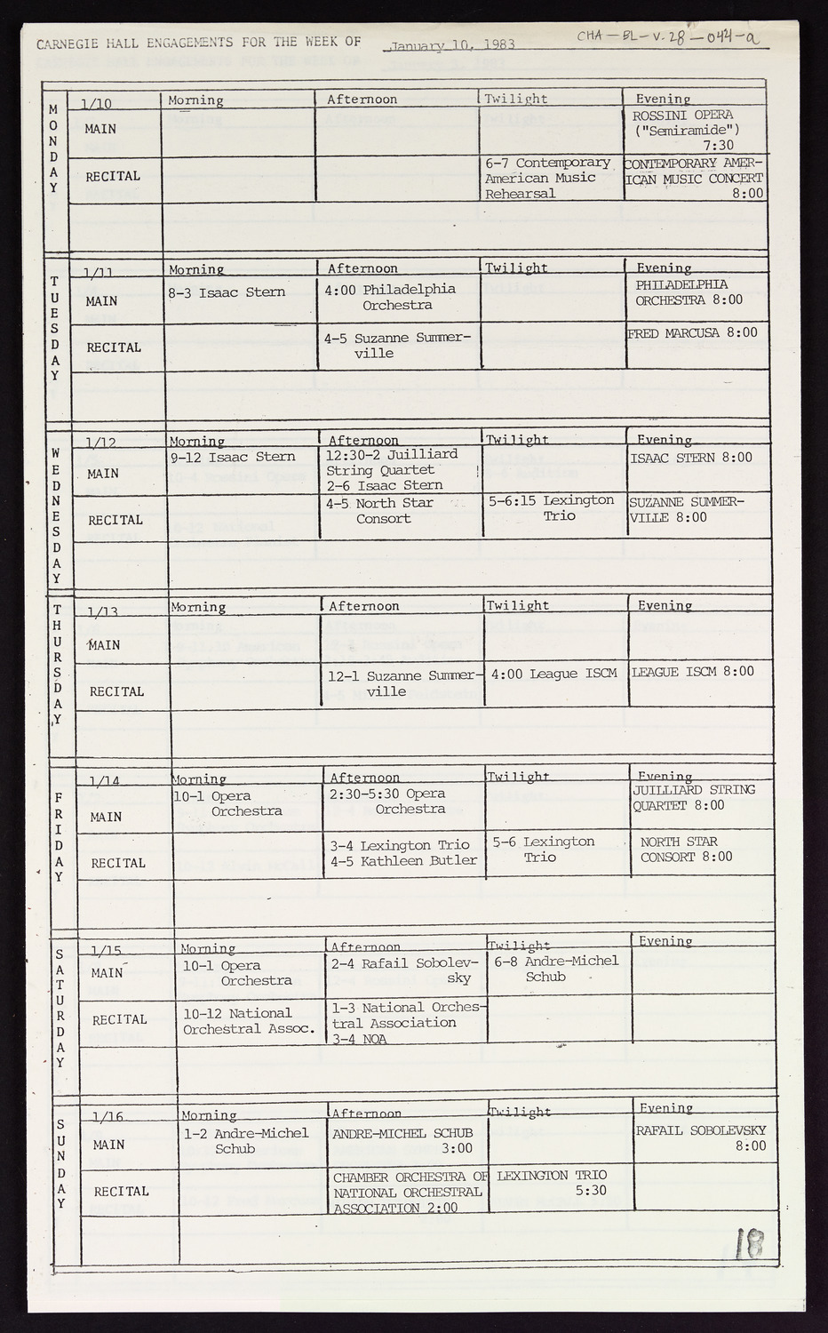 Carnegie Hall Booking Ledger, volume 28, page 44a