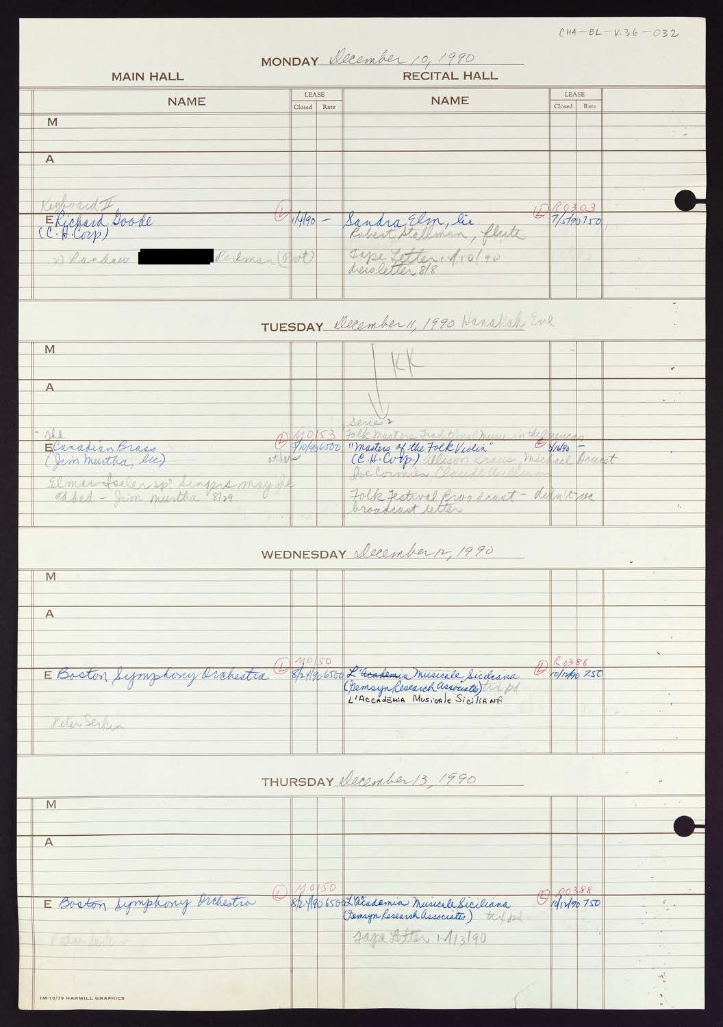 Carnegie Hall Booking Ledger, volume 36, page 32