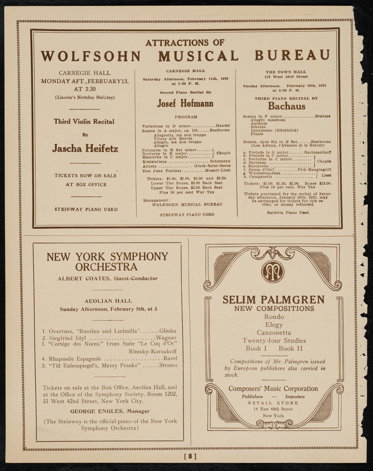 Boston Symphony Orchestra, February 2, 1922, program page 8