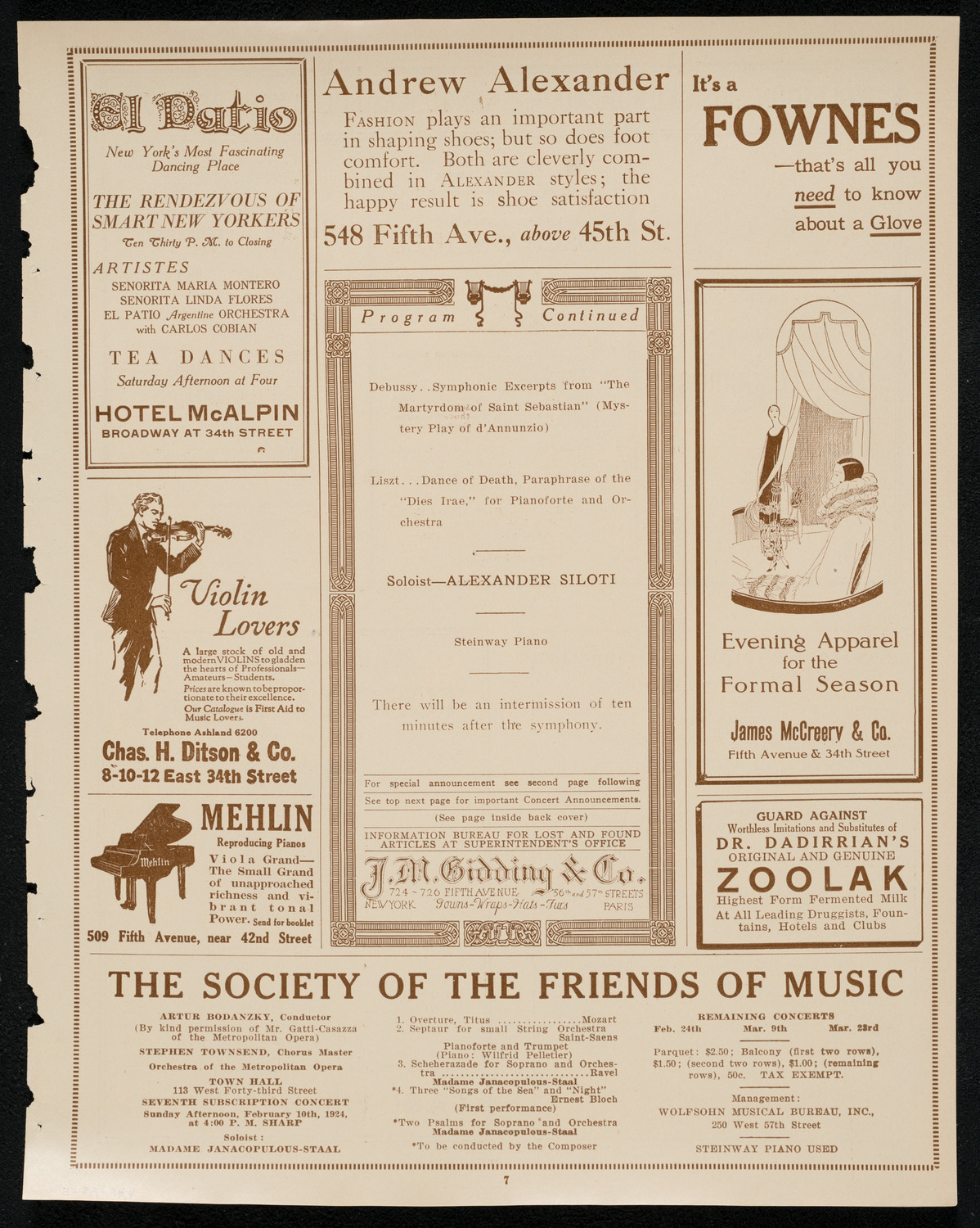 Boston Symphony Orchestra, February 2, 1924, program page 7