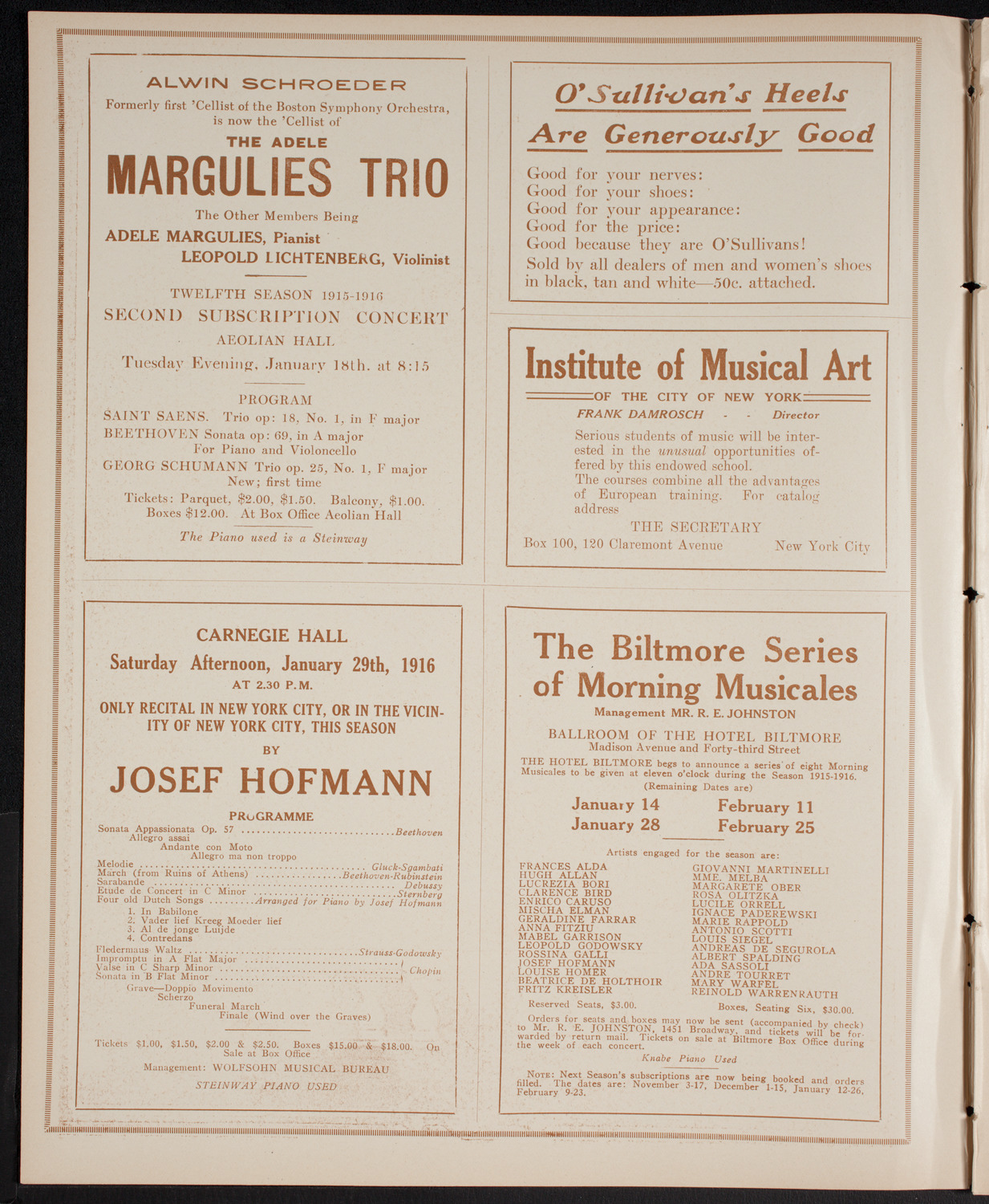 Boston Symphony Orchestra, January 6, 1916, program page 2