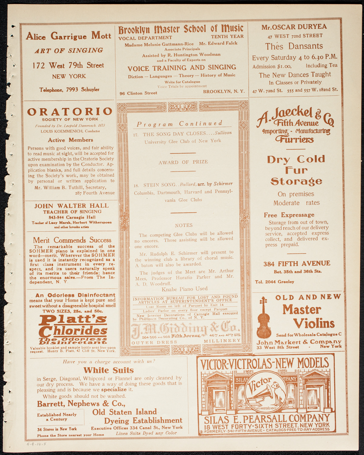 Intercollegiate Glee Club Contest, May 9, 1914, program page 9
