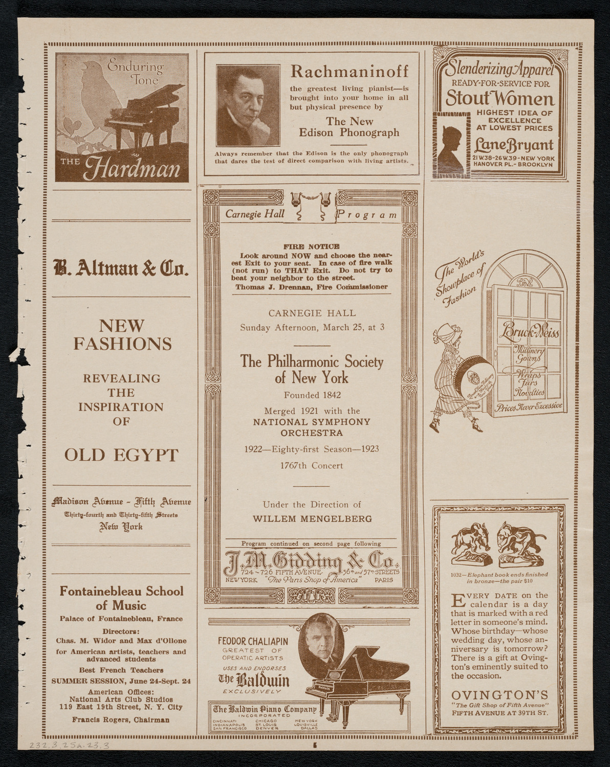 New York Philharmonic, March 25, 1923, program page 5