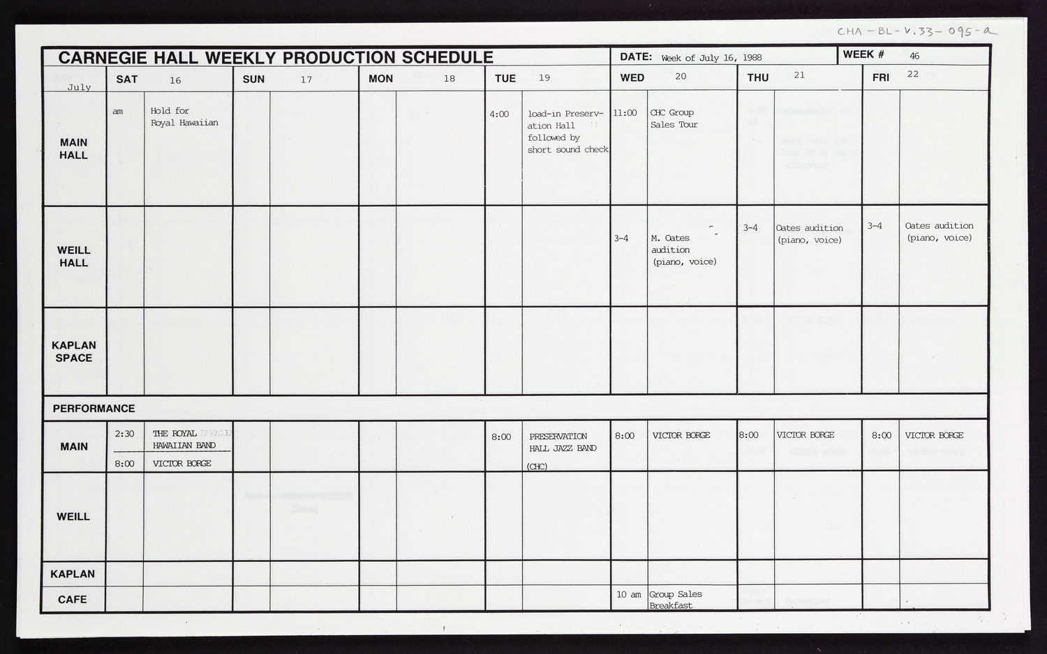 Carnegie Hall Booking Ledger, volume 33, page 95a