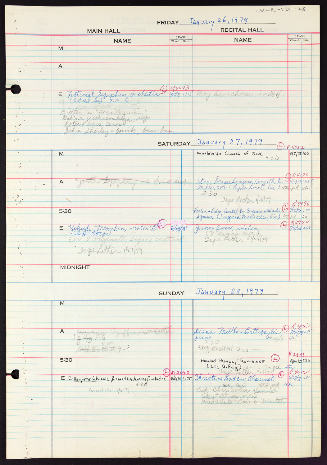 Carnegie Hall Booking Ledger, volume 24, page 45