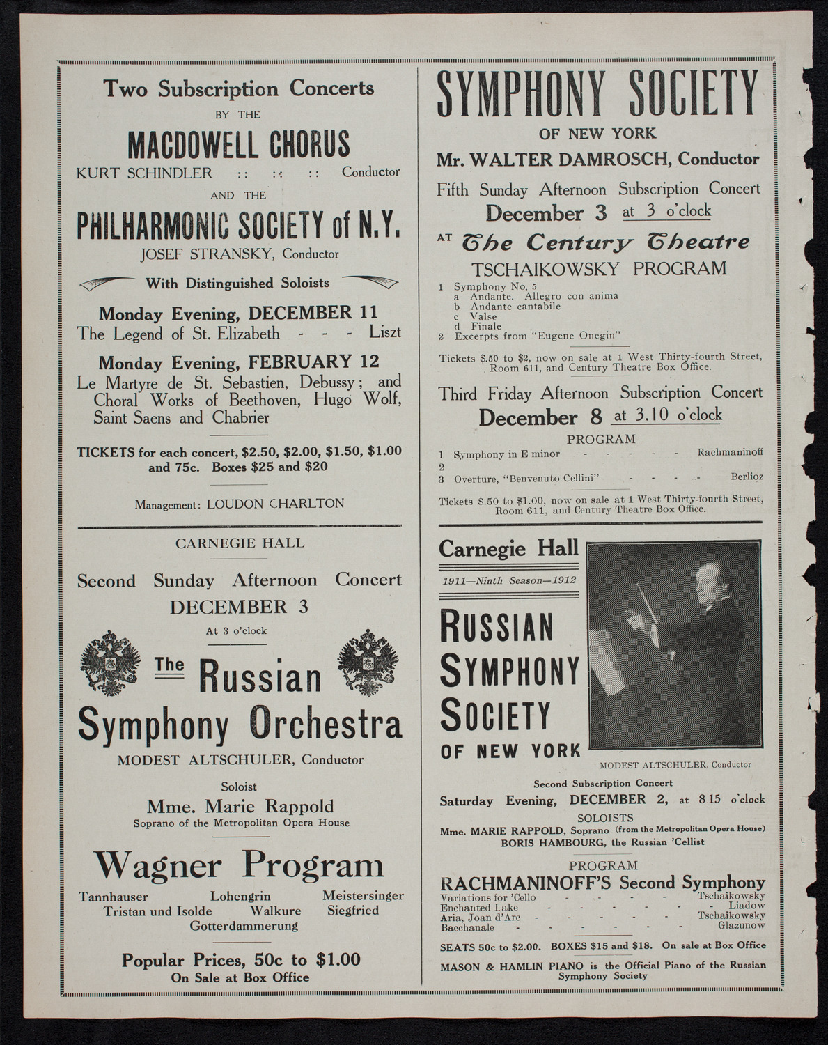 New York Philharmonic, November 26, 1911, program page 10