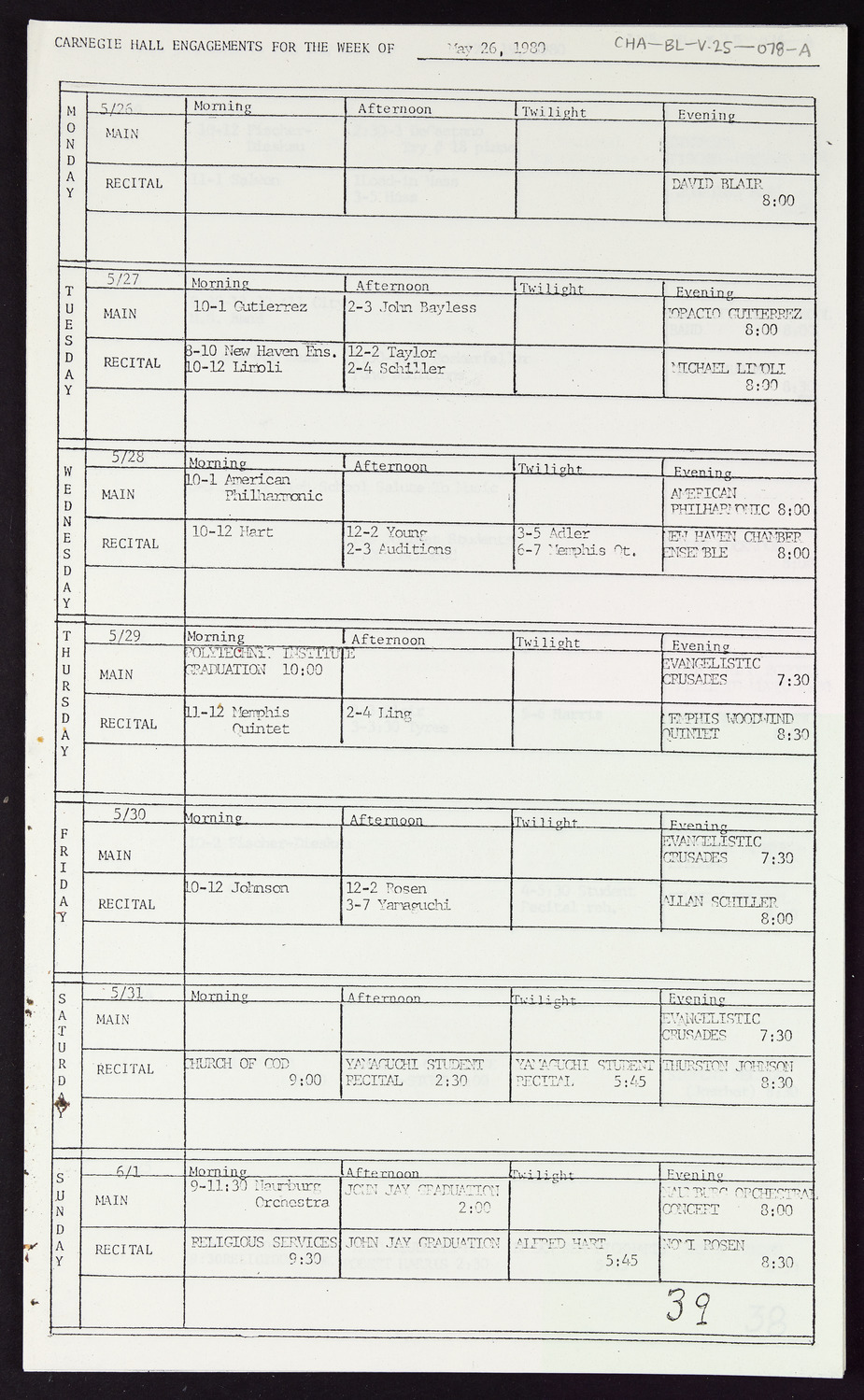 Carnegie Hall Booking Ledger, volume 25, page 78a