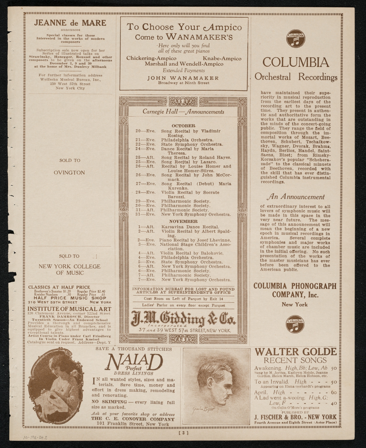 Carlos Sedano, Violin, October 19, 1924, program page 3