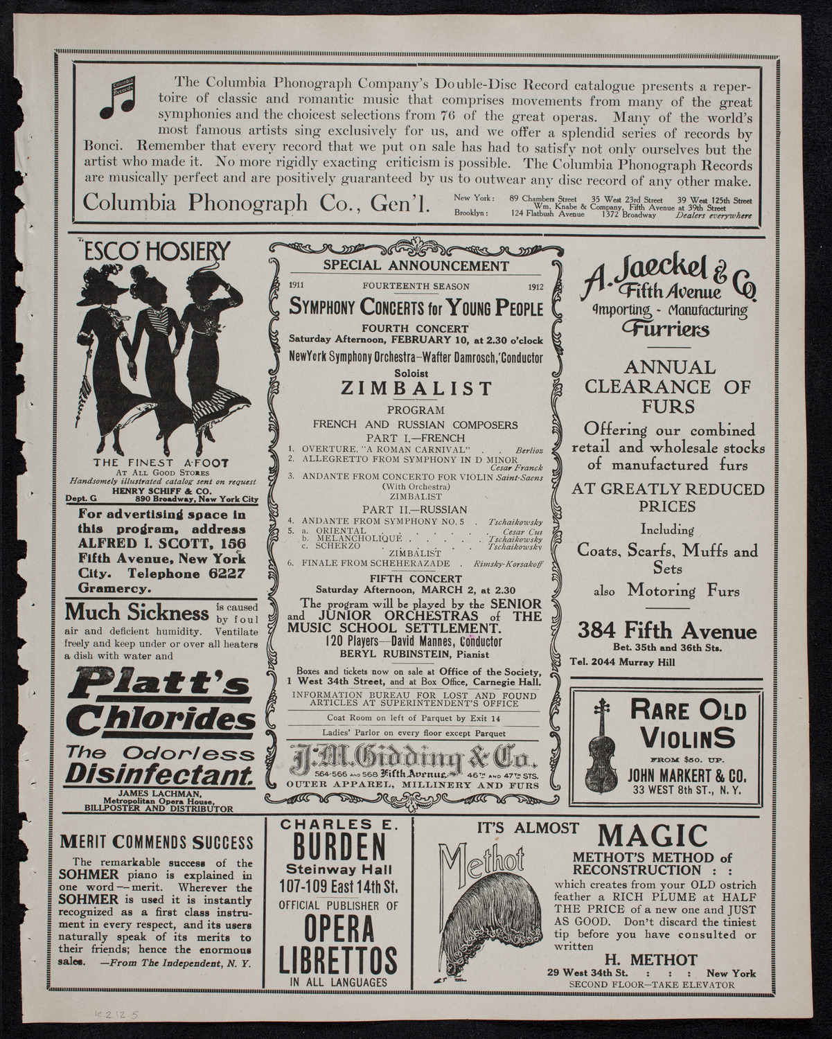 New York Philharmonic, February 1, 1912, program page 9