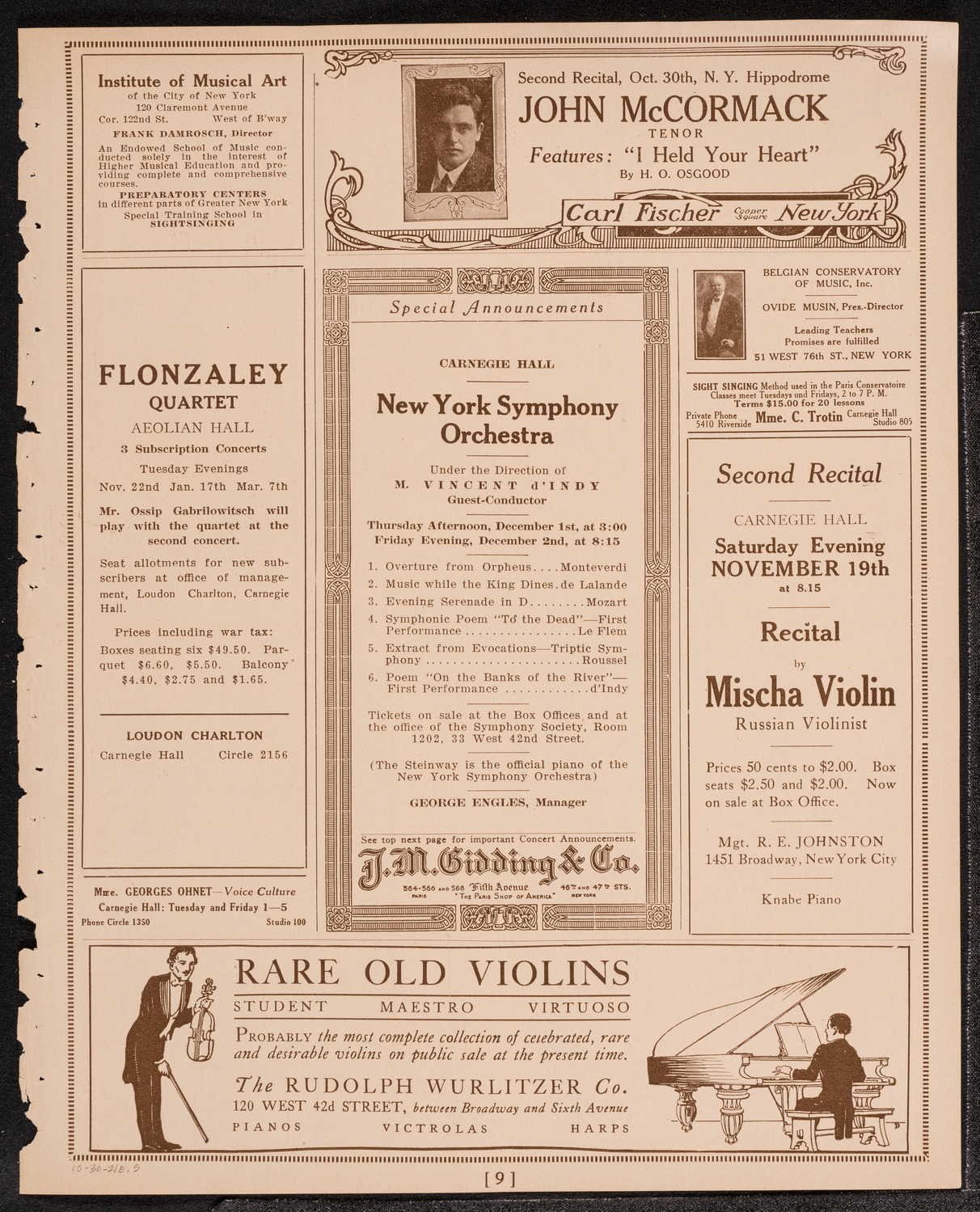 Johanna Gadski, Soprano, with the New York Philharmonic, October 30, 1921, program page 9