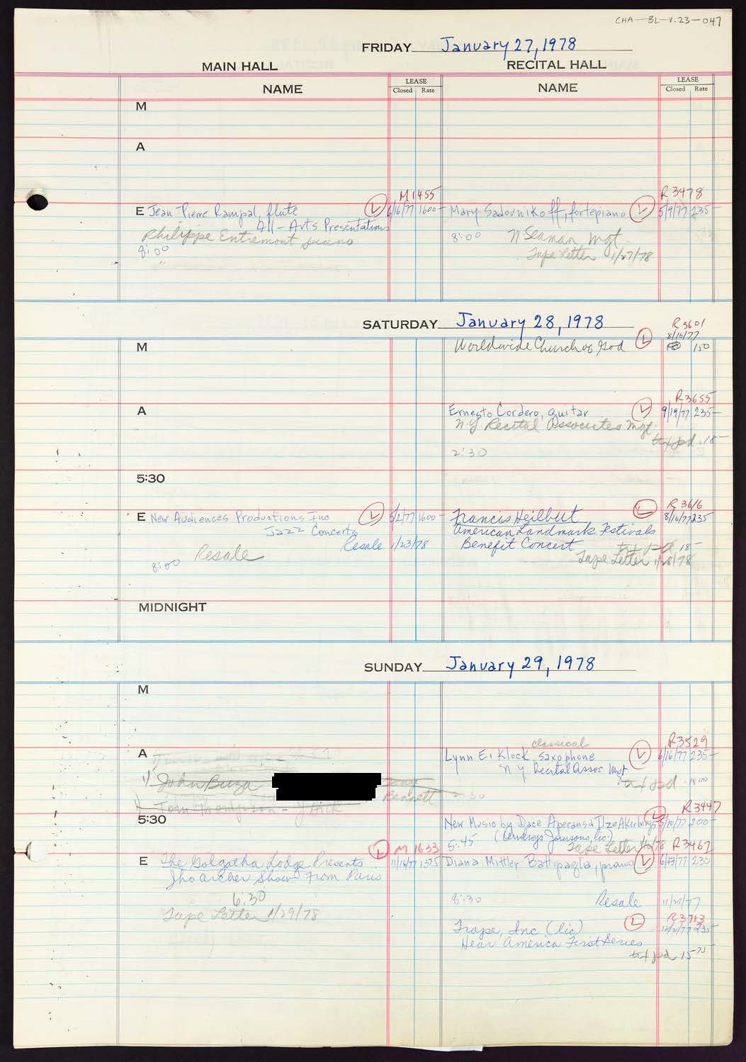 Carnegie Hall Booking Ledger, volume 23, page 47