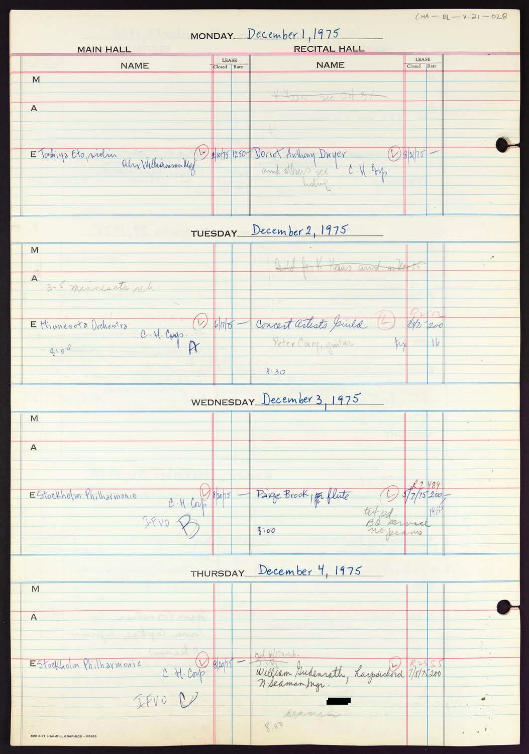 Carnegie Hall Booking Ledger, volume 21, page 28