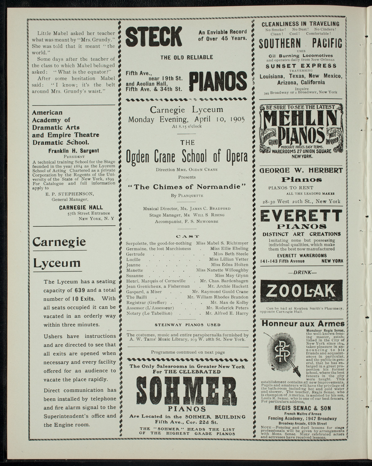 Ogden Crane School of Opera, April 10, 1905, program page 2