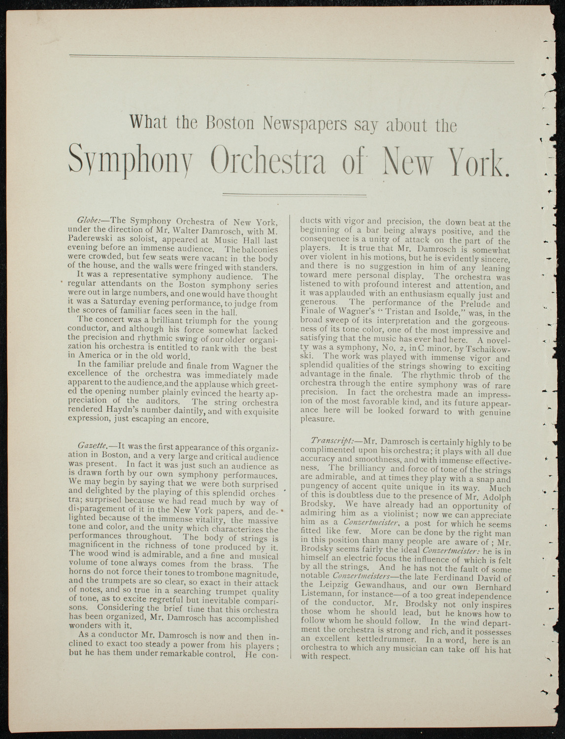 Damrosch Sunday Concert, January 3, 1892, program page 2