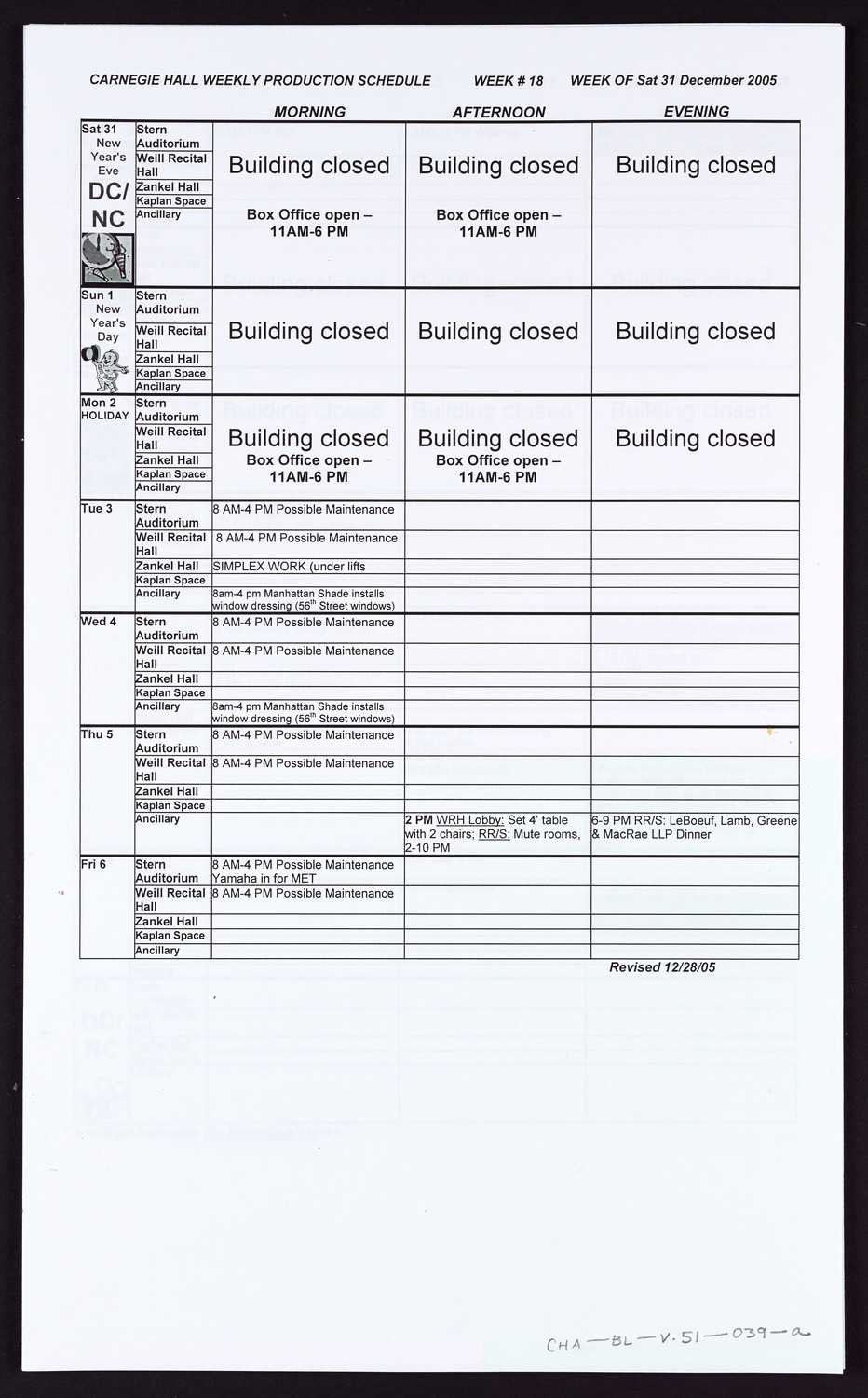 Carnegie Hall Booking Ledger, volume 51, page 39a