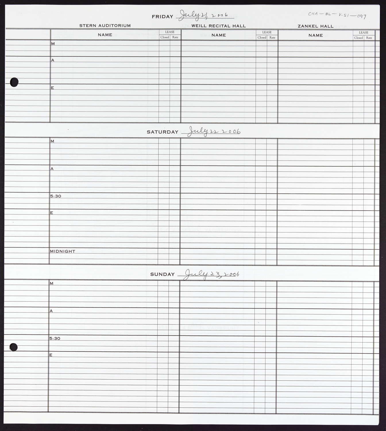 Carnegie Hall Booking Ledger, volume 51, page 97