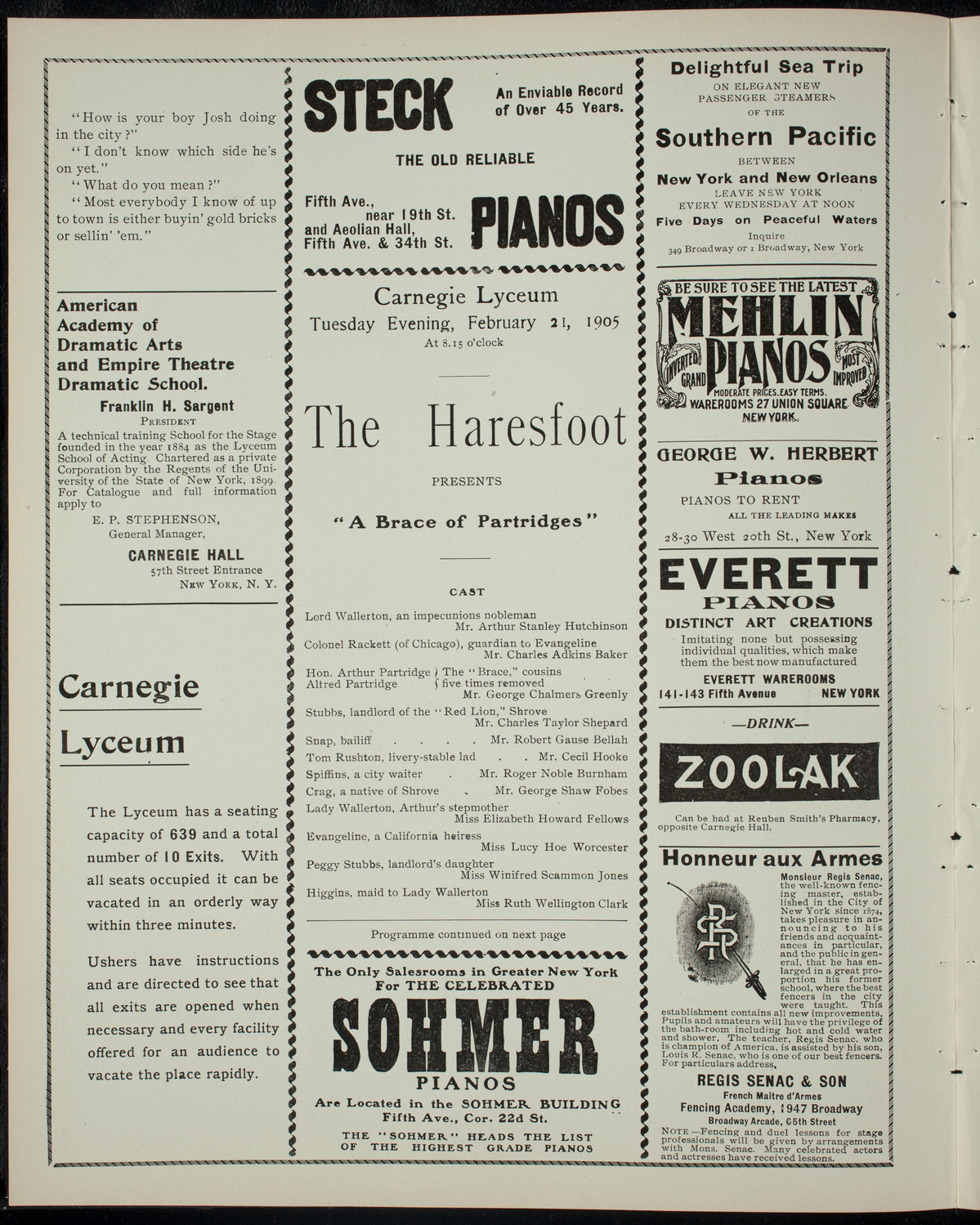 The Haresfoot Club Theatre Group, February 21, 1905, program page 2