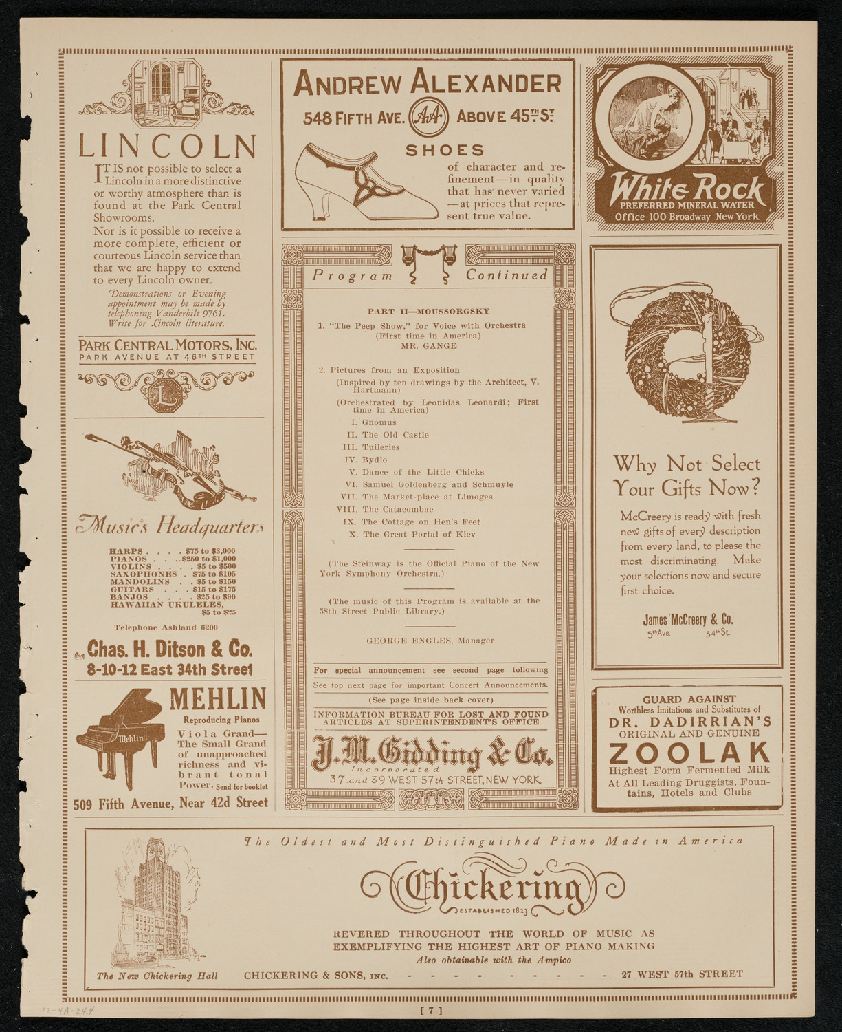 New York Symphony Orchestra, December 4, 1924, program page 7