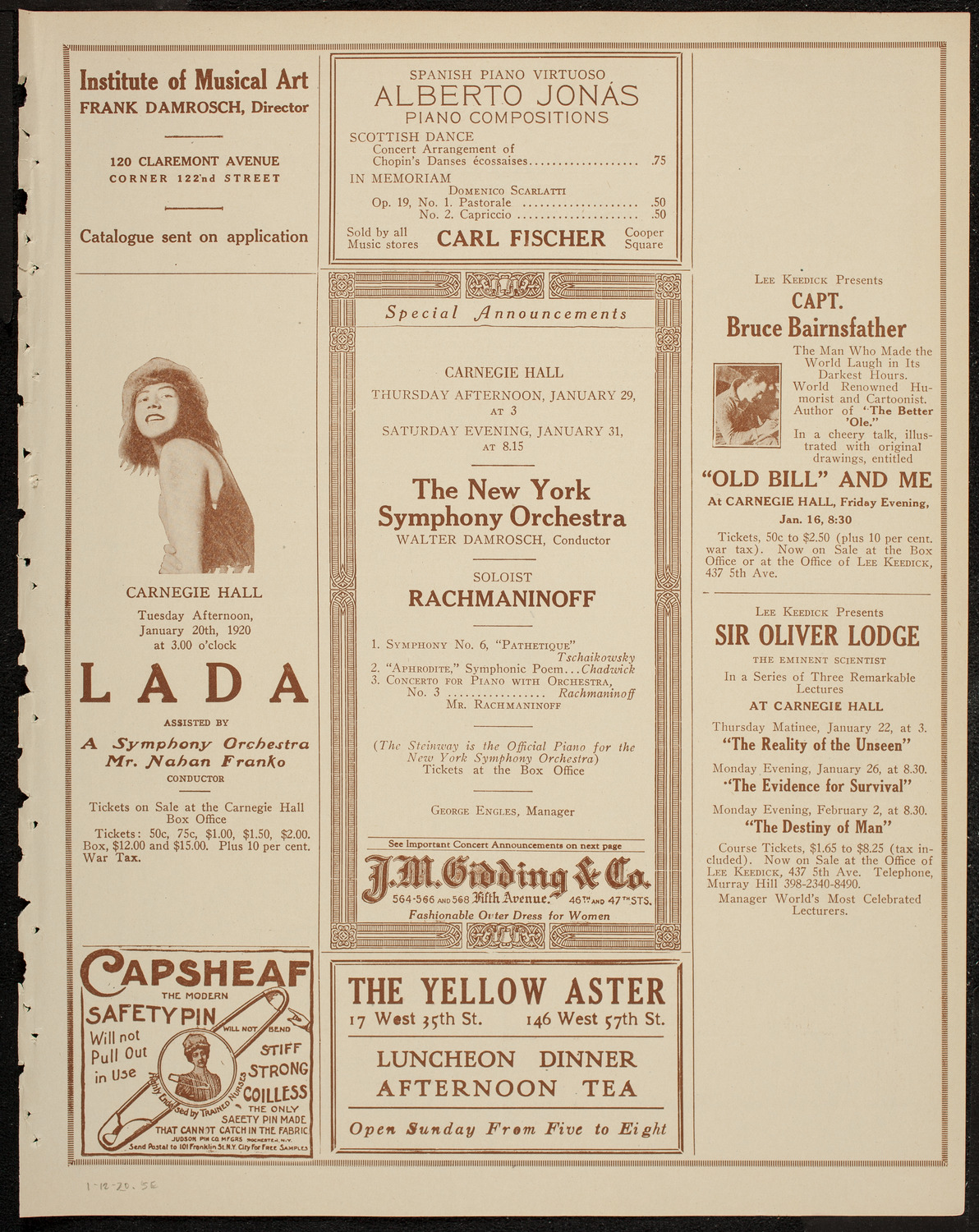 Lecture by Major Arthur Bles, January 12, 1920, program page 9