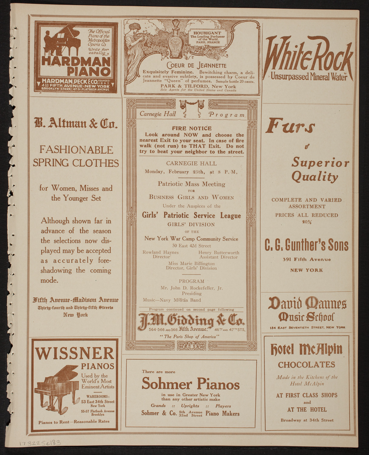 Meeting: Girls' Patriotic Service League, February 25, 1918, program page 5