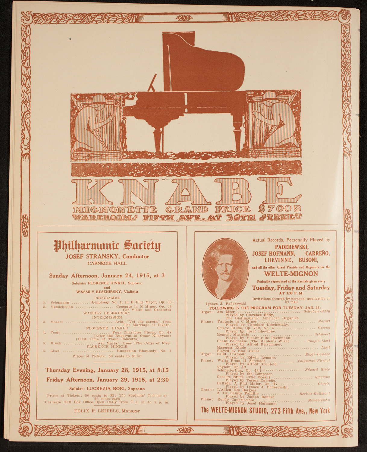 New York Philharmonic, January 22, 1915, program page 12