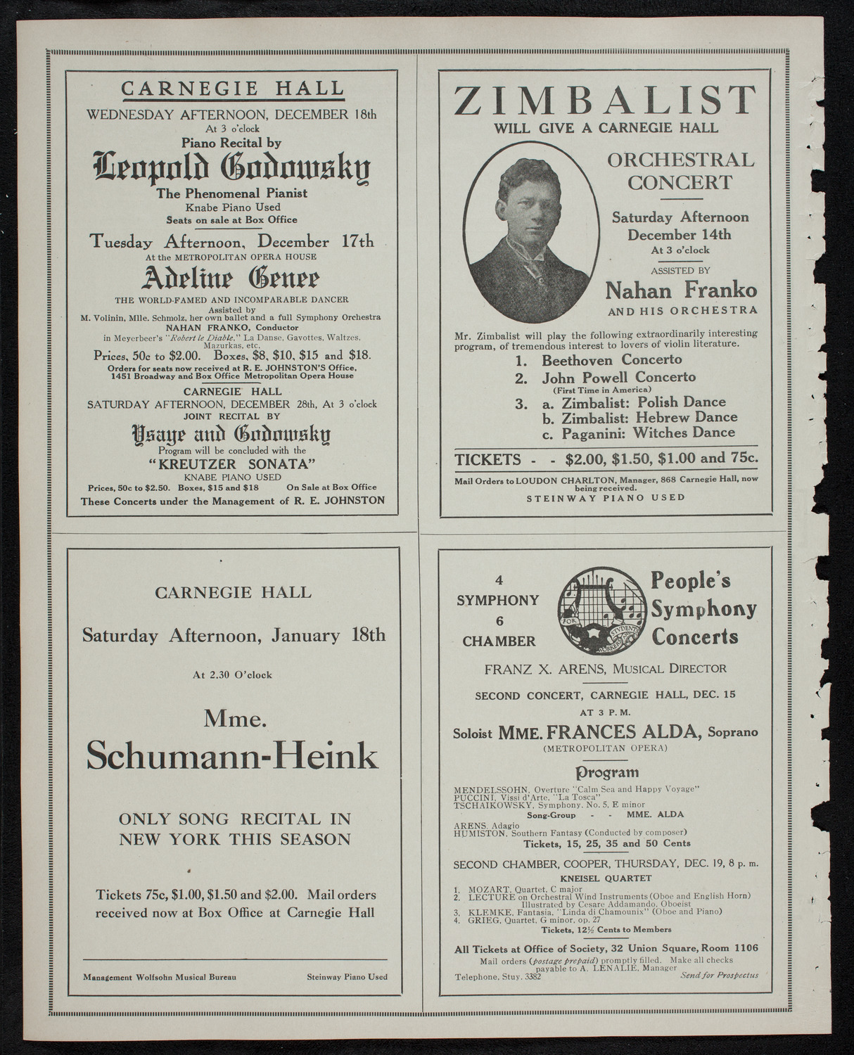 New York Philharmonic, December 13, 1912, program page 10