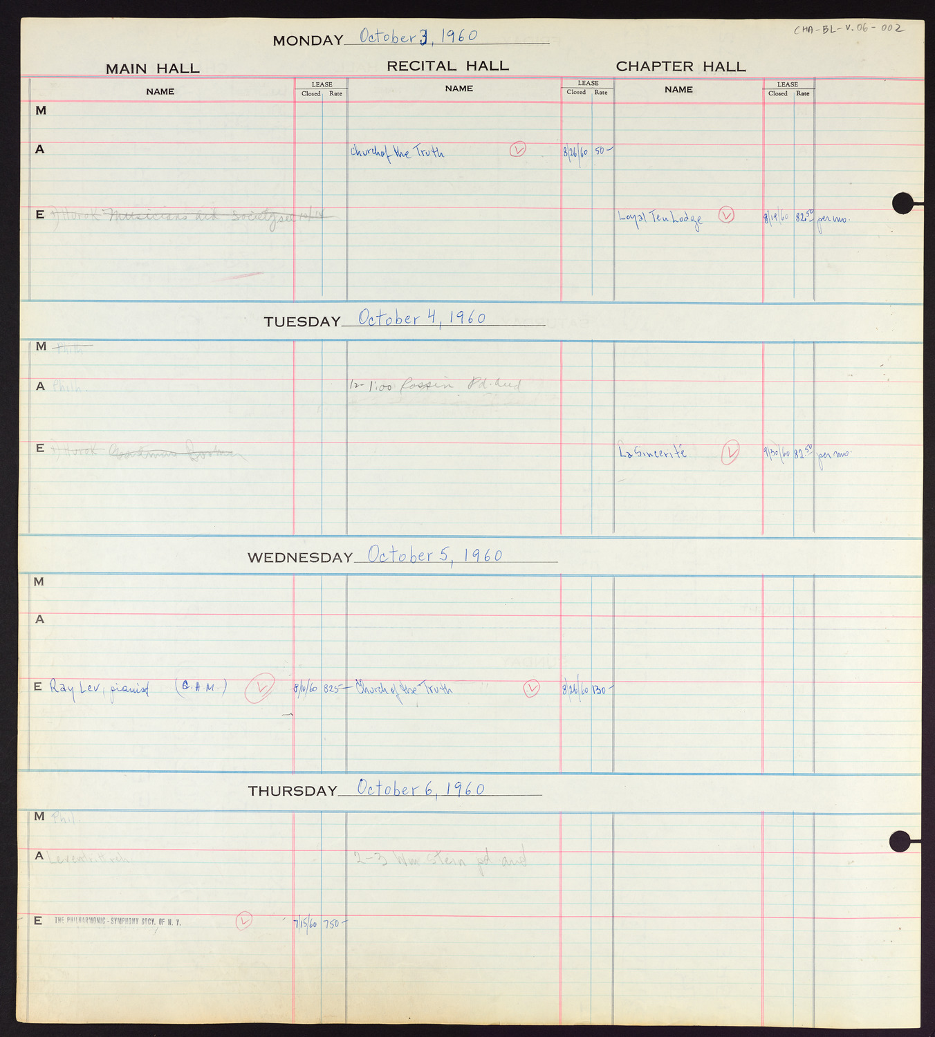 Carnegie Hall Booking Ledger, volume 6, page 2