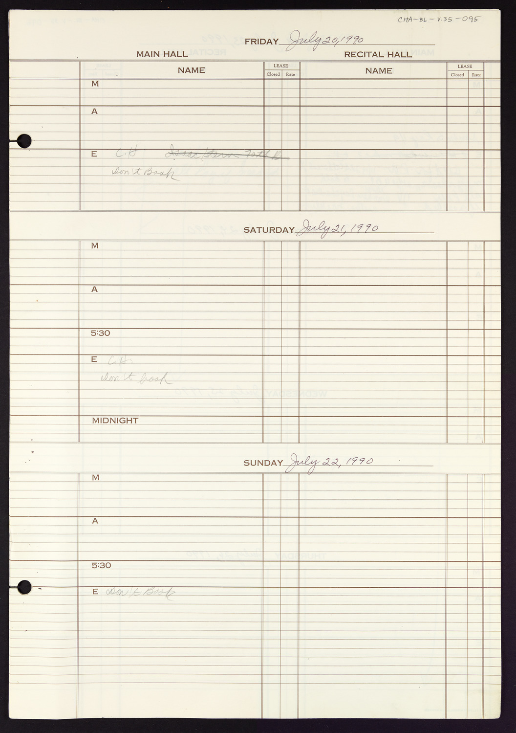 Carnegie Hall Booking Ledger, volume 35, page 95