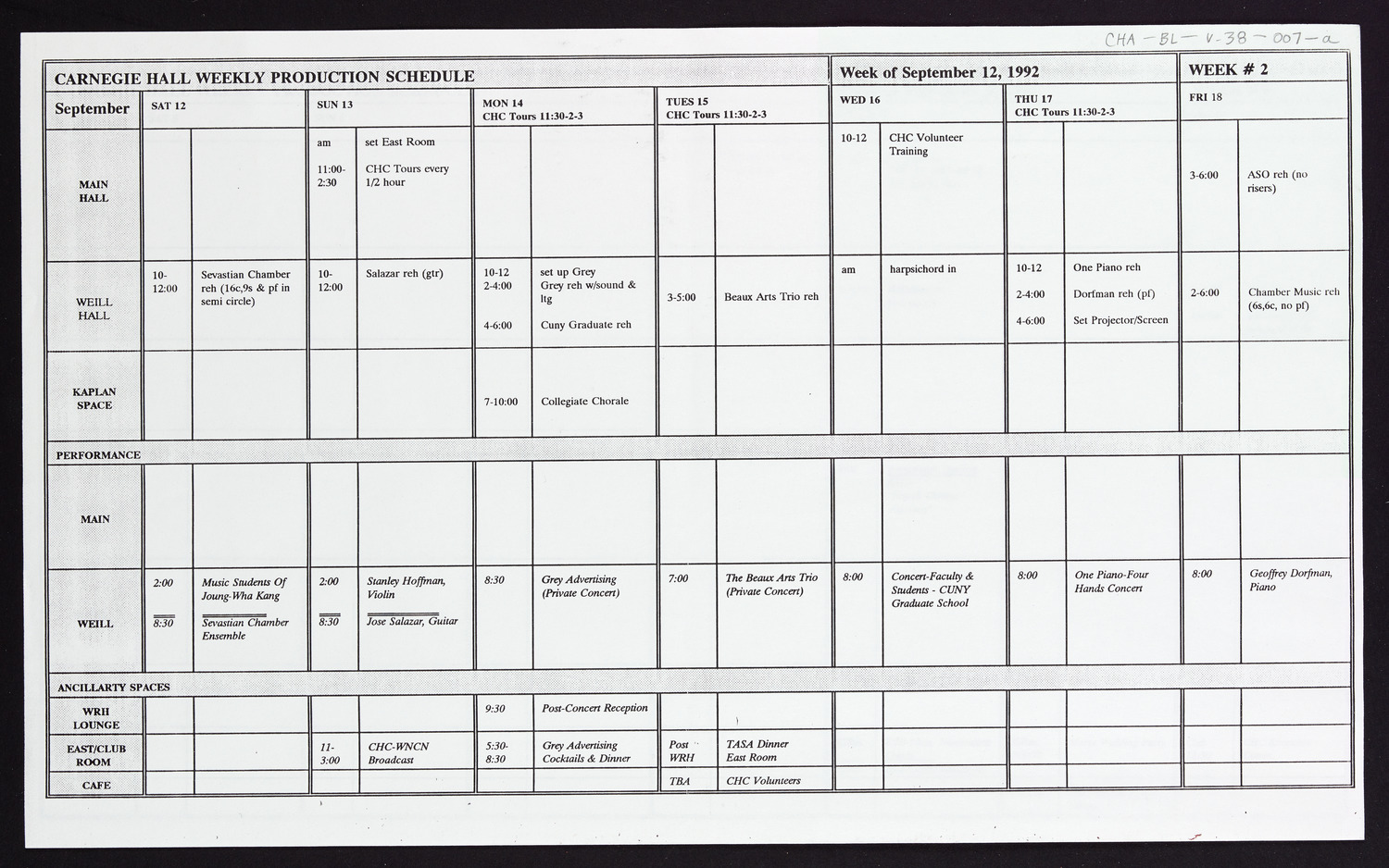 Carnegie Hall Booking Ledger, volume 38, page 7a