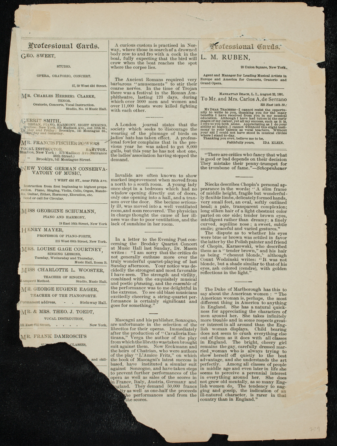 Damrosch Sunday Concert, January 31, 1892, program page 11