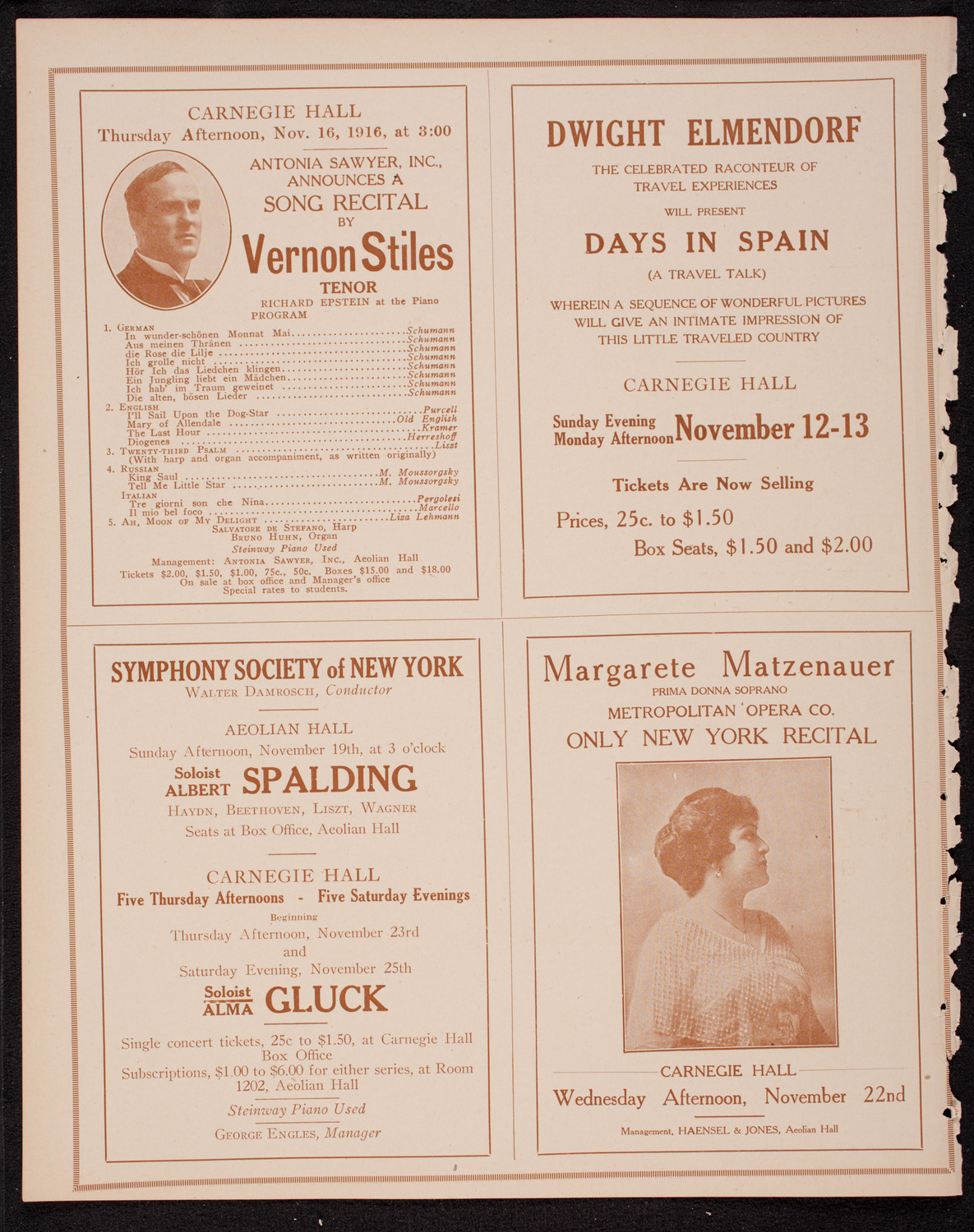 Alma Gluck, Soprano, November 11, 1916, program page 8