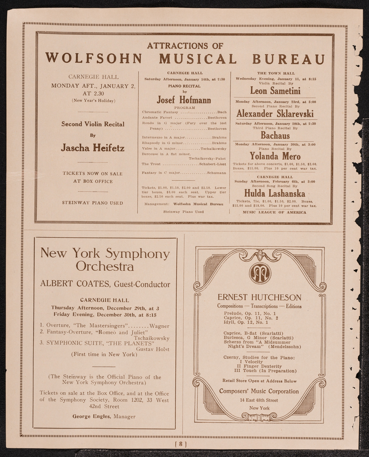 Joseph Schwarz, Baritone, and Eddy Brown, Violin, December 17, 1921, program page 8