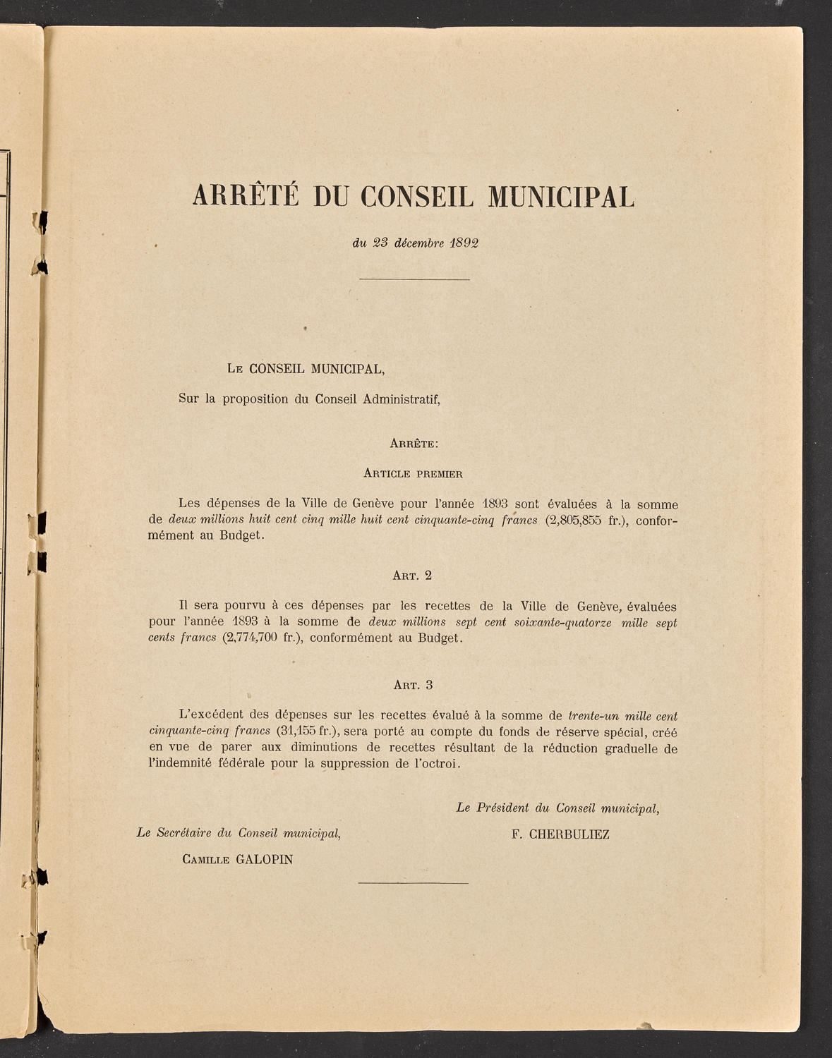 Budget de la Ville de Genève - Exercise de 1893, page 31 of 32