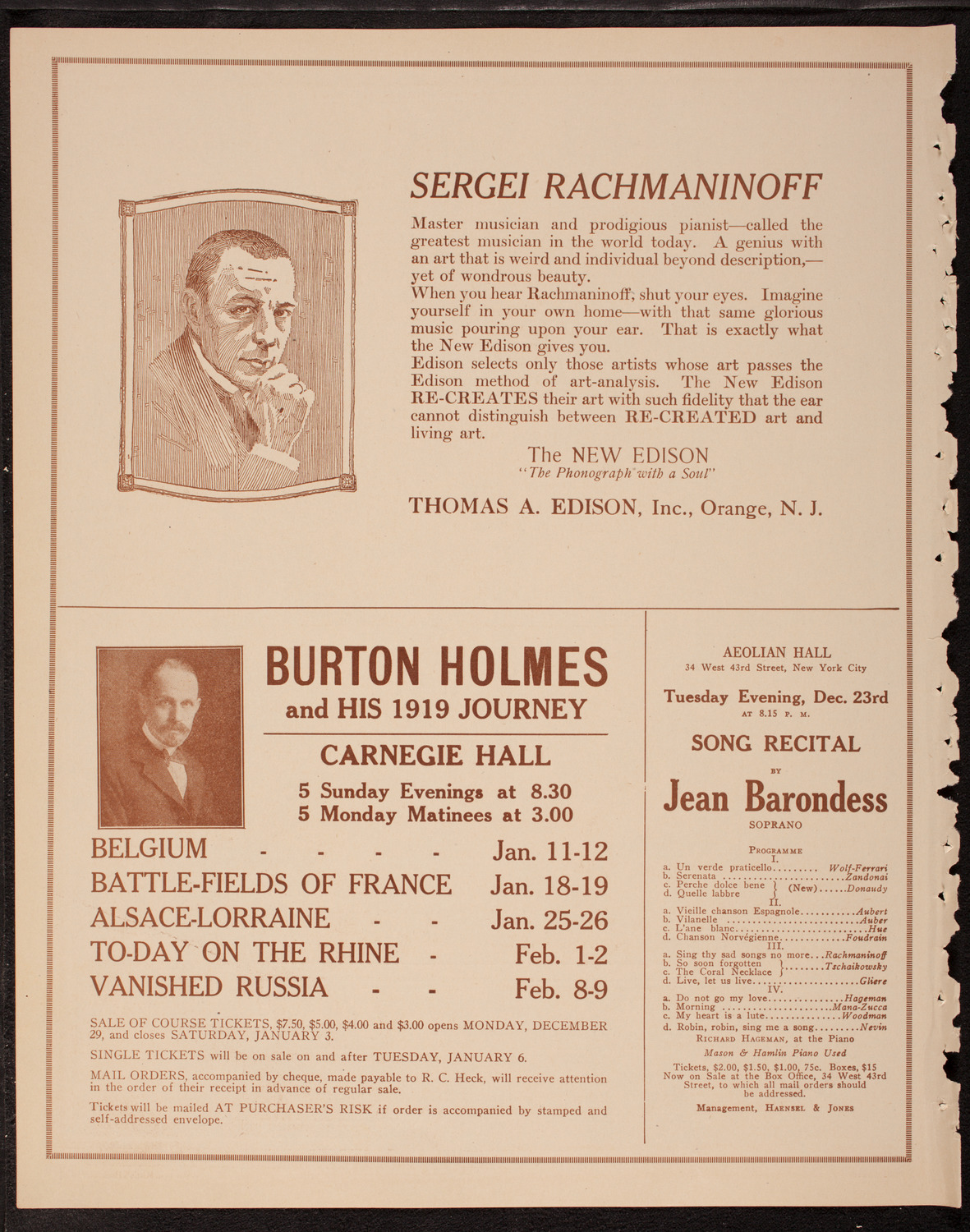 Josef Rosenblatt, Tenor, December 21, 1919, program page 2