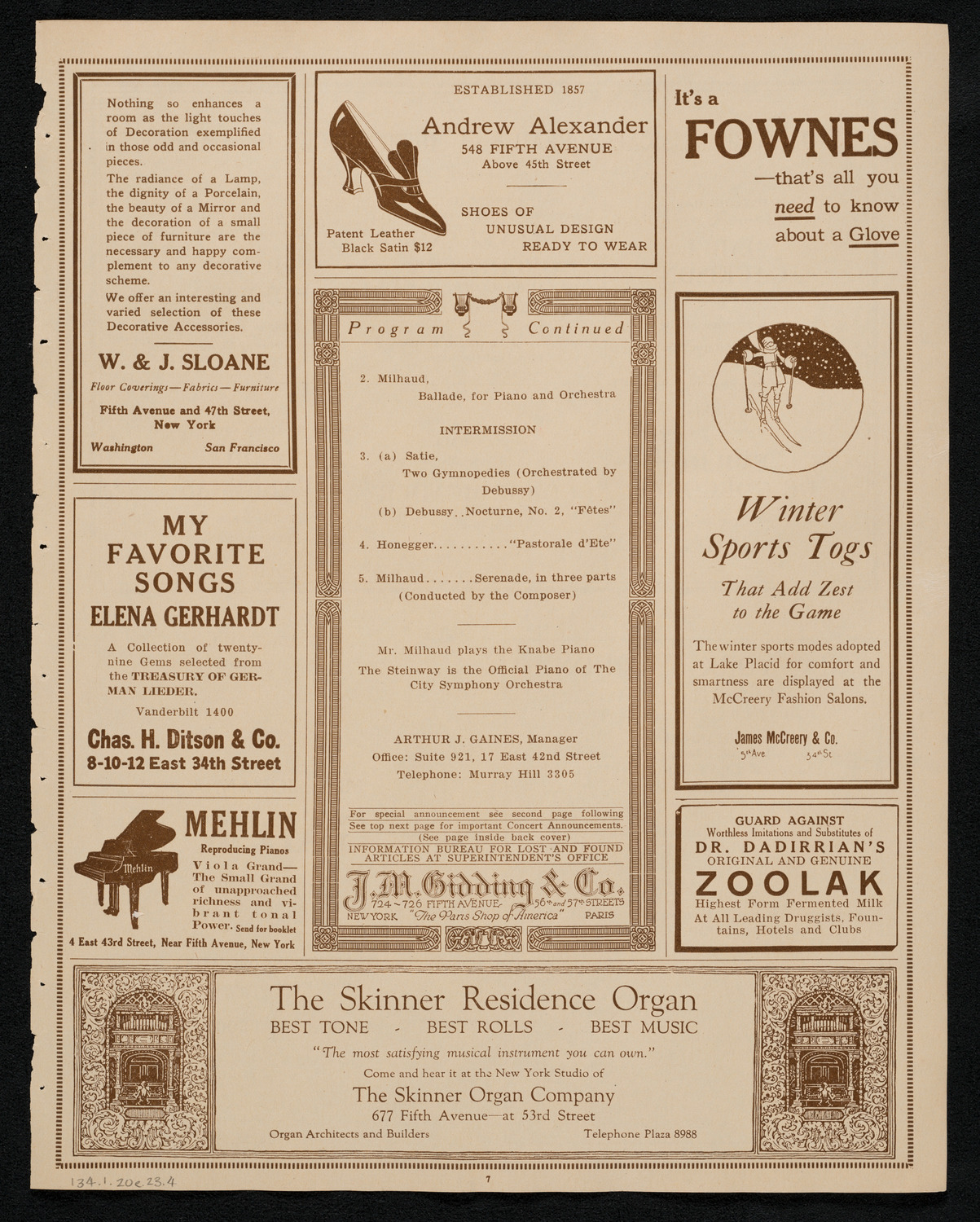 City Symphony Orchestra, January 20, 1923, program page 7