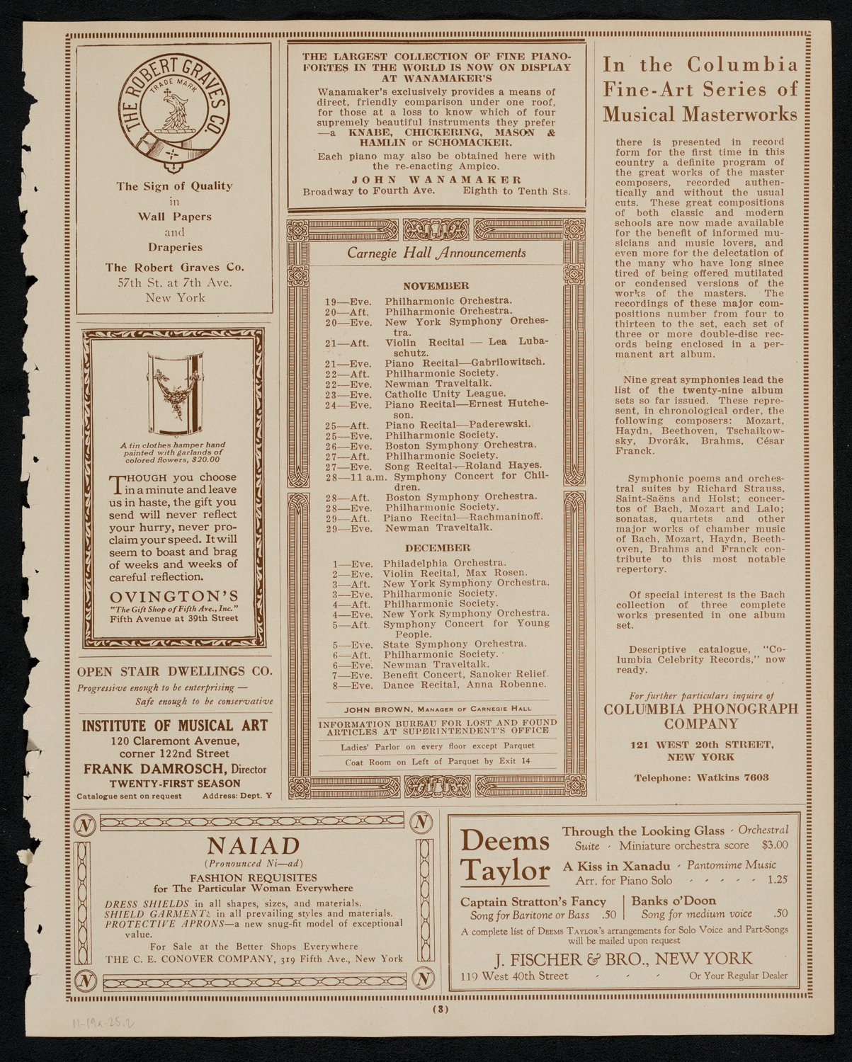 New York Symphony Orchestra, November 19, 1925, program page 3