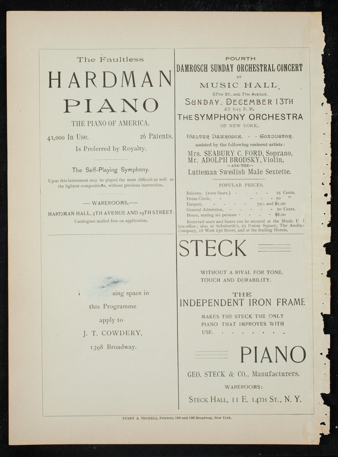 New York Athletic Club Amateur Minstrel Show, December 12, 1891, program page 20