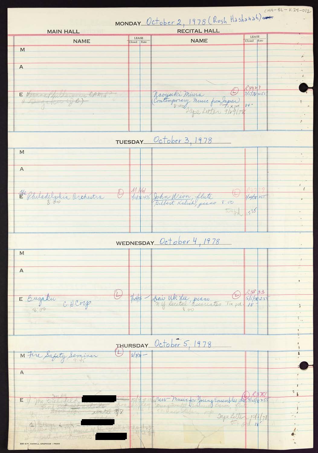 Carnegie Hall Booking Ledger, volume 24, page 12