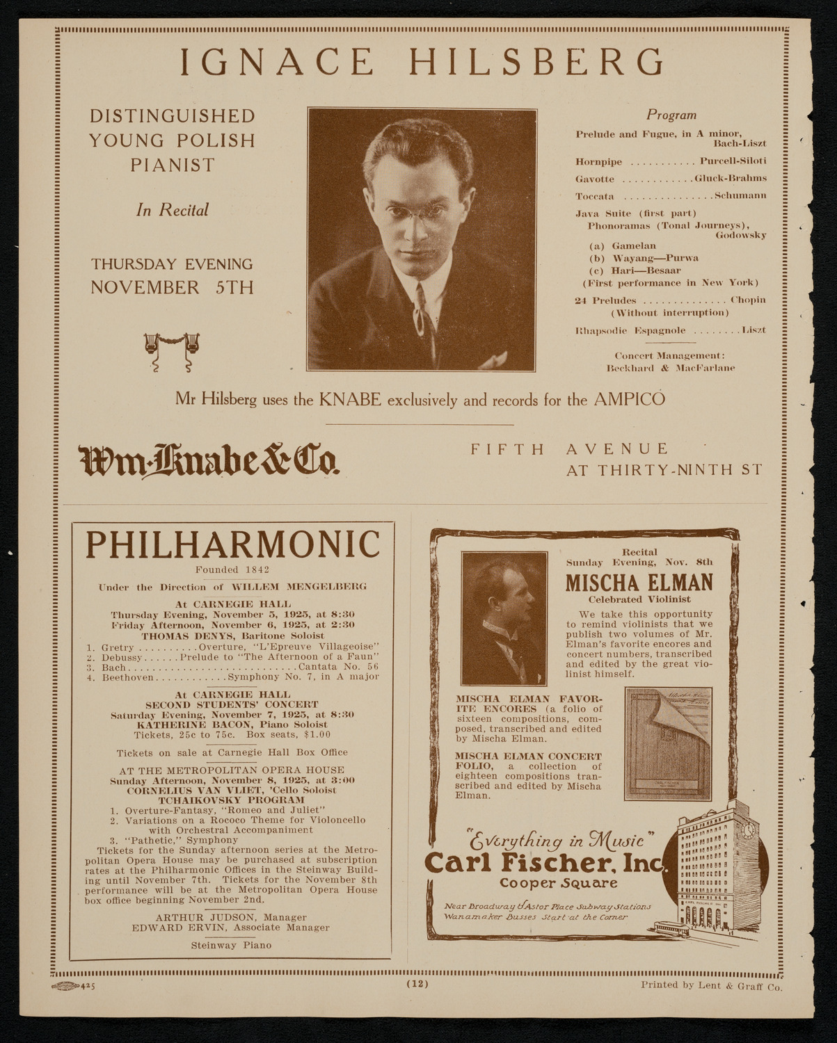 Philadelphia Orchestra, November 3, 1925, program page 12