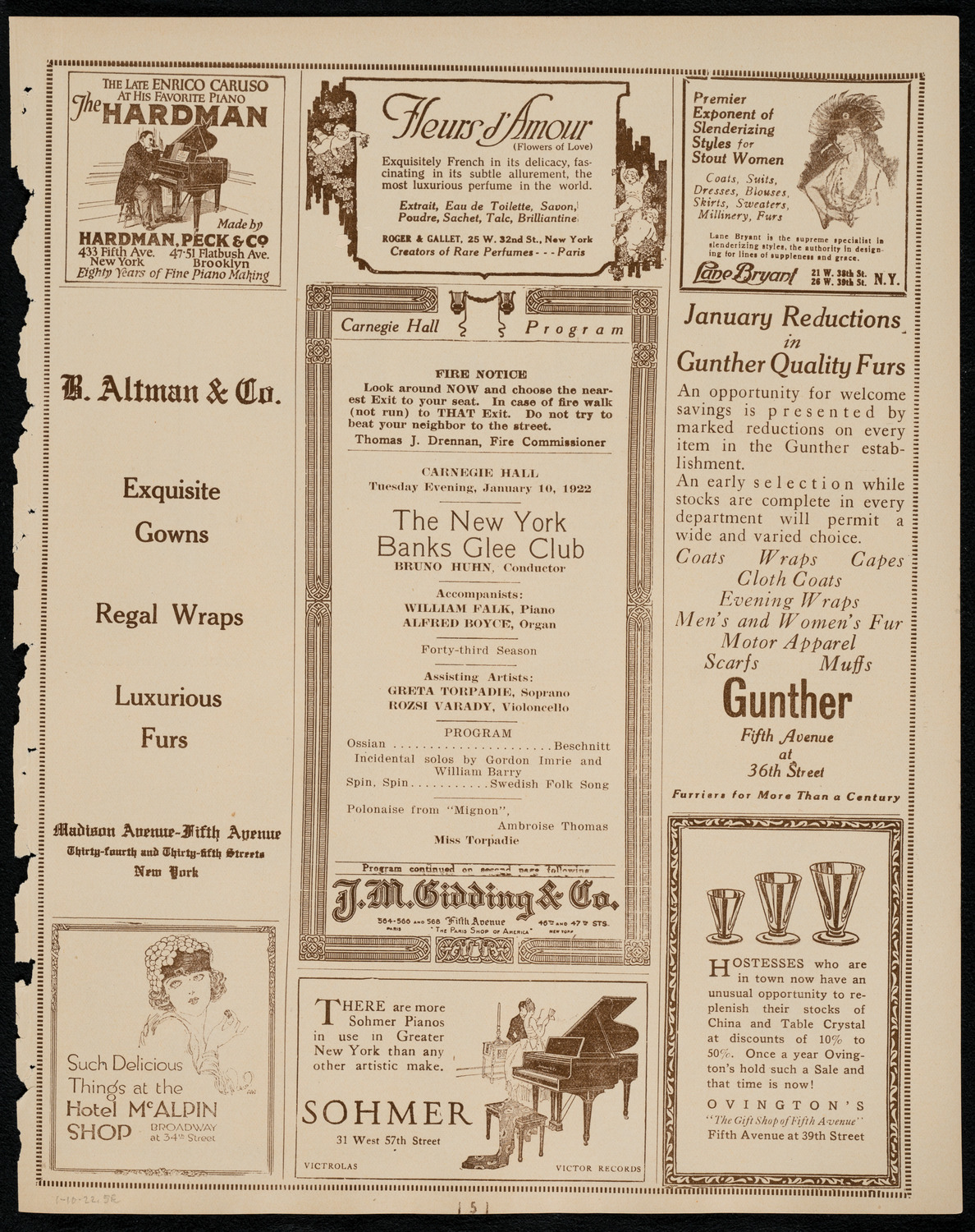 New York Banks' Glee Club, January 10, 1922, program page 5