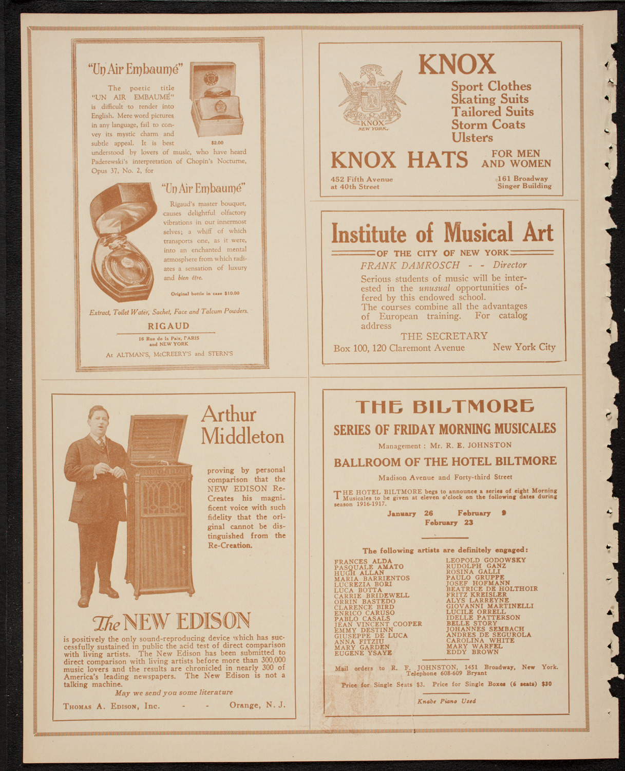 New York Philharmonic, January 21, 1917, program page 2