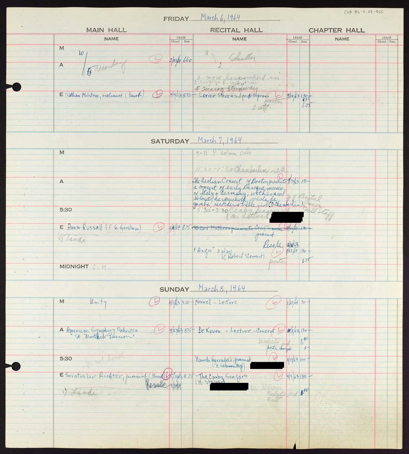 Carnegie Hall Booking Ledger, volume 9, page 55