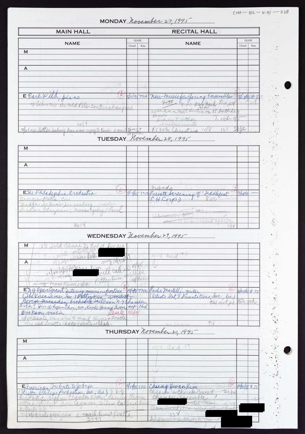 Carnegie Hall Booking Ledger, volume 41, page 28