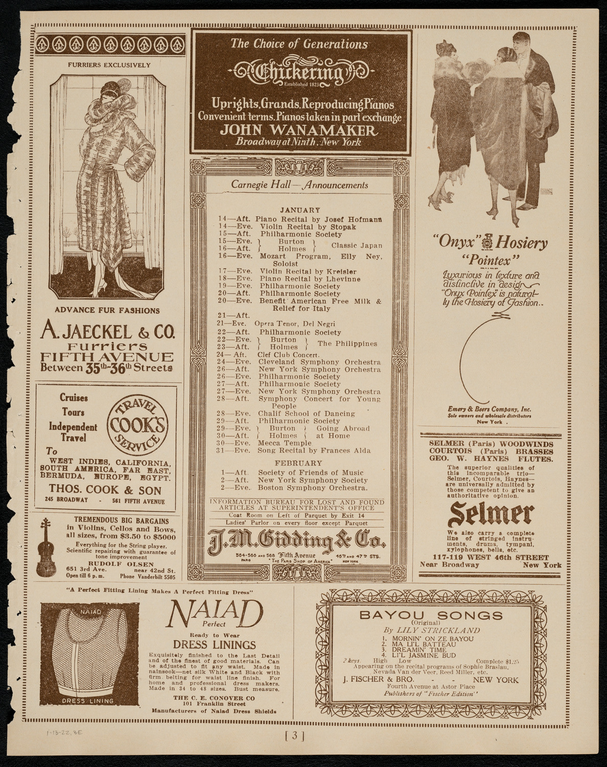 Frieda Hempel, Soprano, January 13, 1922, program page 3