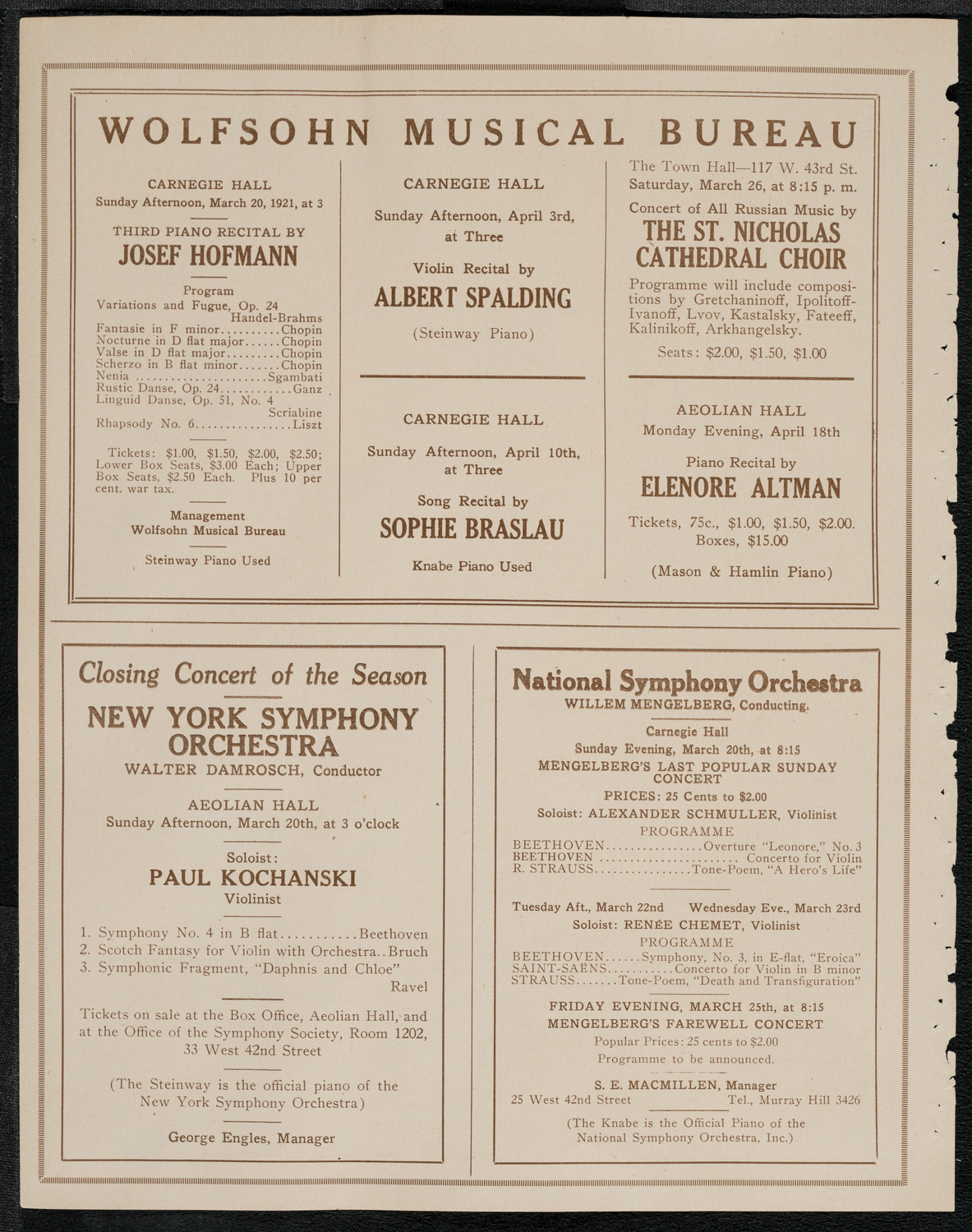 La Scala Orchestra, March 18, 1921, program page 8