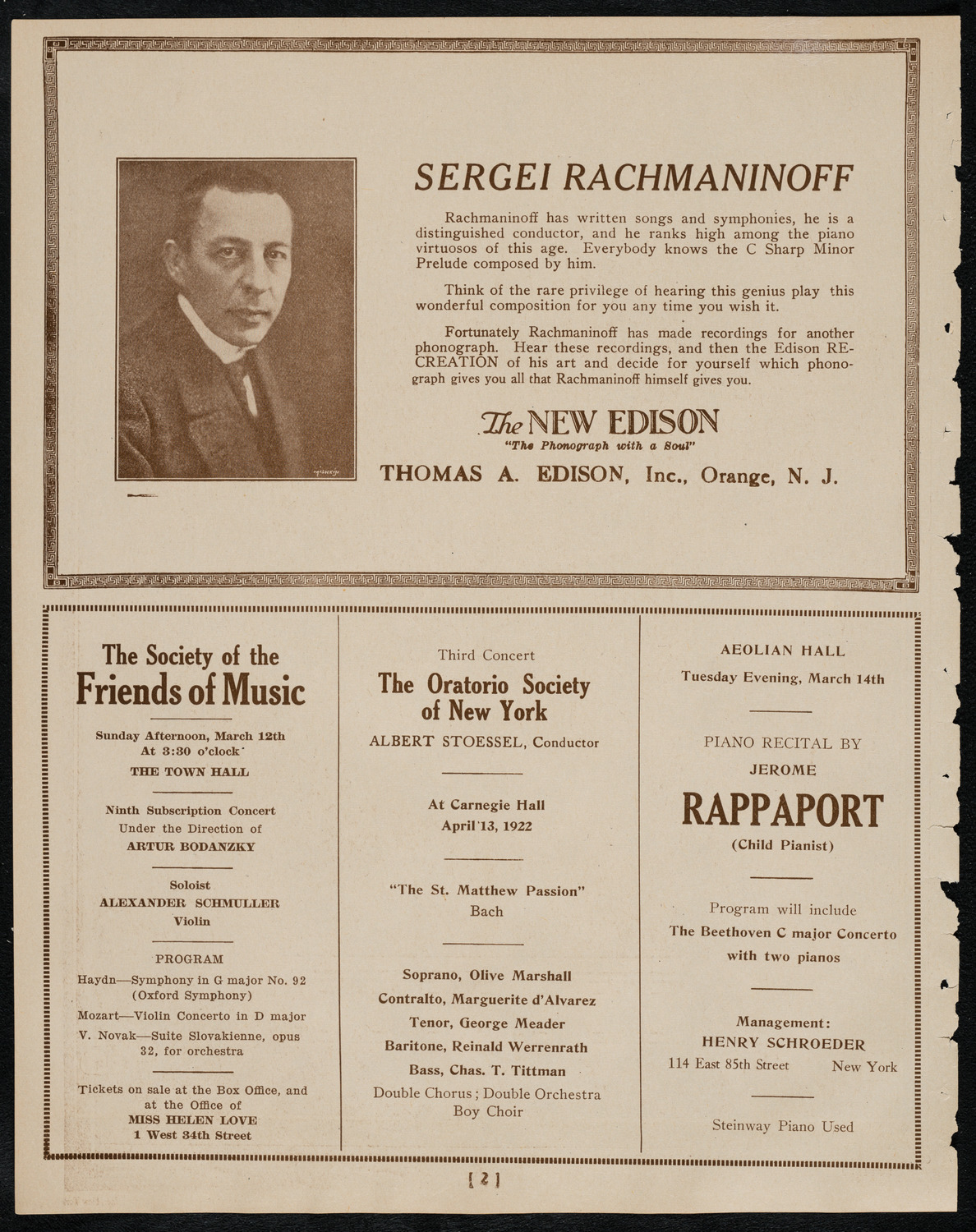 Philadelphia Orchestra, February 28, 1922, program page 2