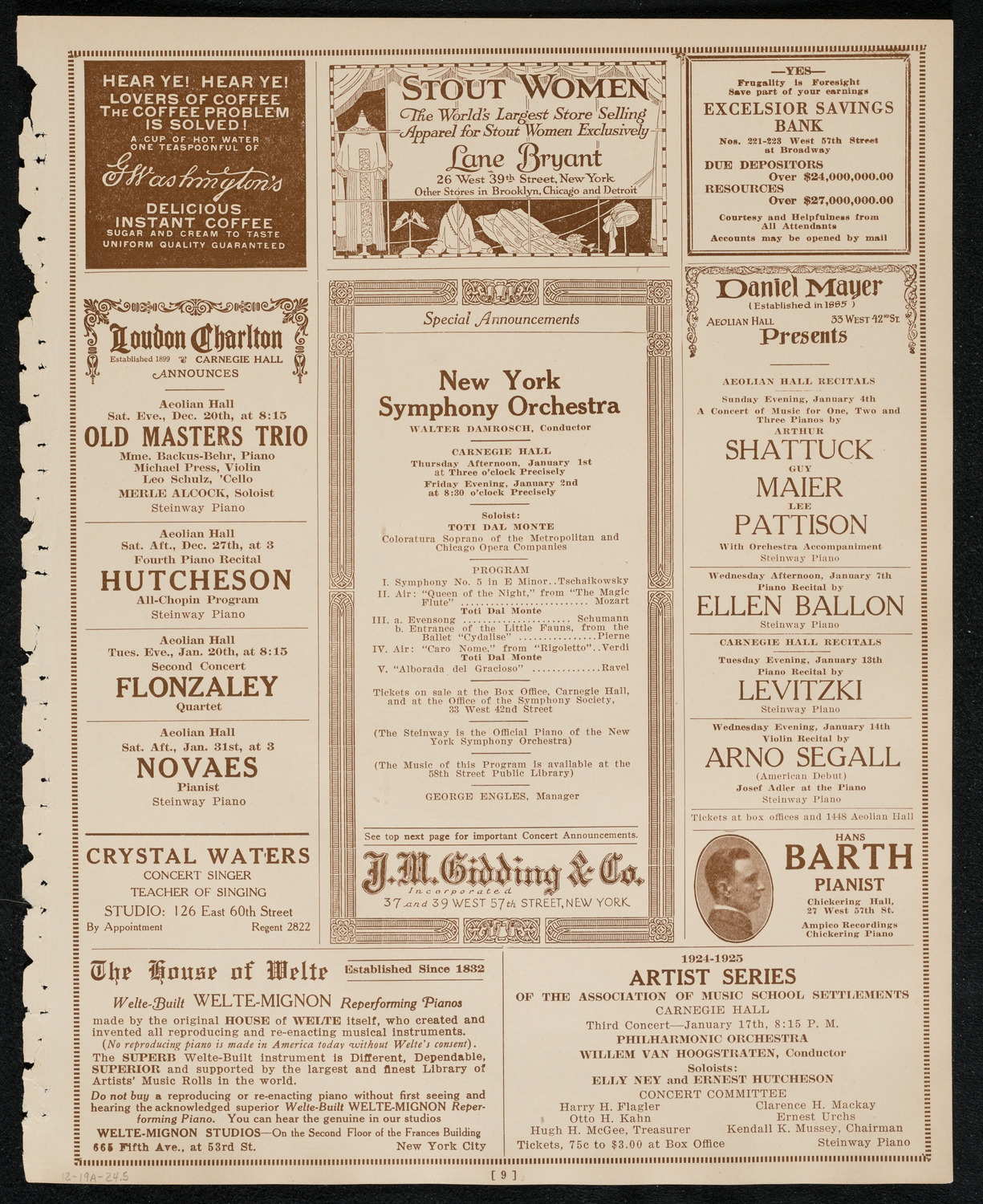 New York Philharmonic, December 19, 1924, program page 9